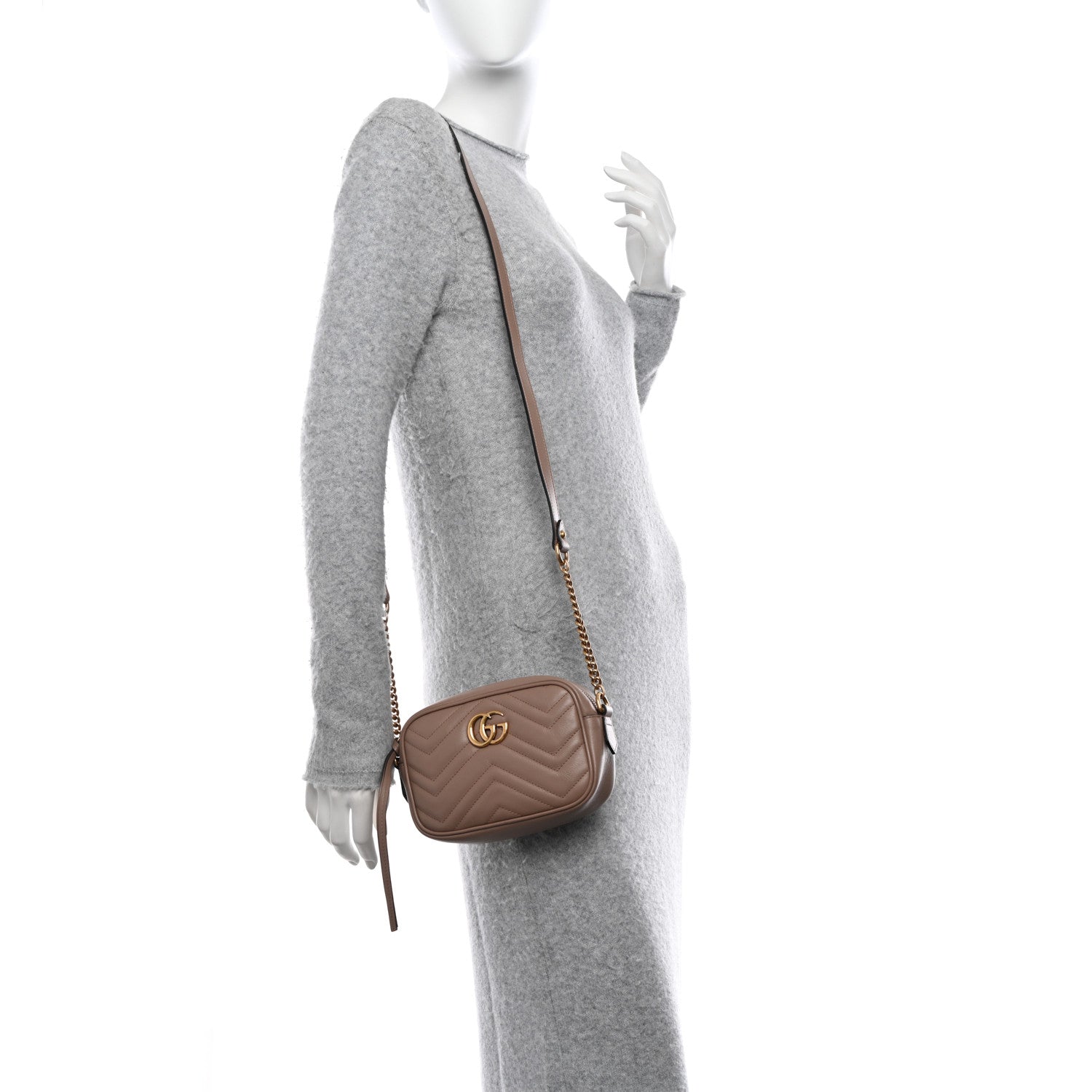 Gucci Calfskin Matelasse Mini GG Marmont Chain Shoulder Bag Porcelain Rose 2 of 10