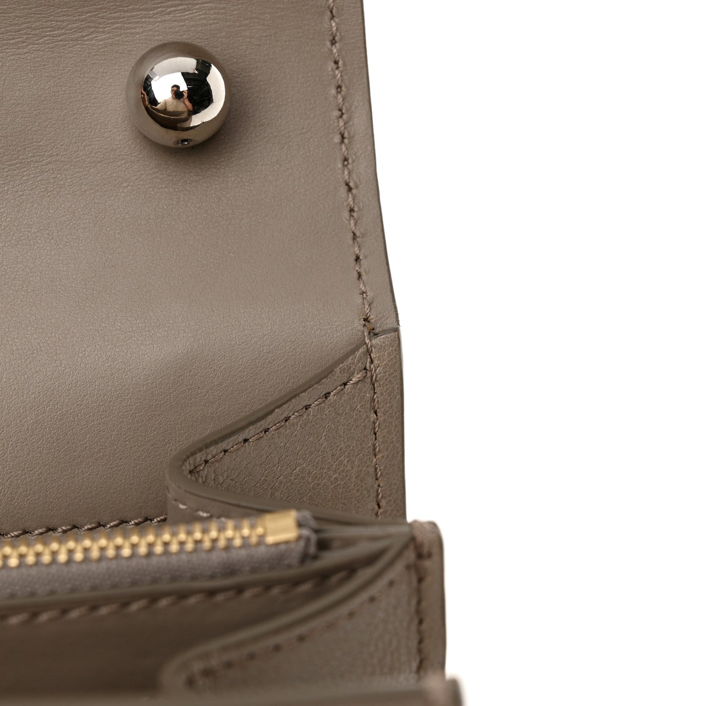 Shiny Goatskin Calfskin Mini Aby Chain Shoulder Bag Motty Grey