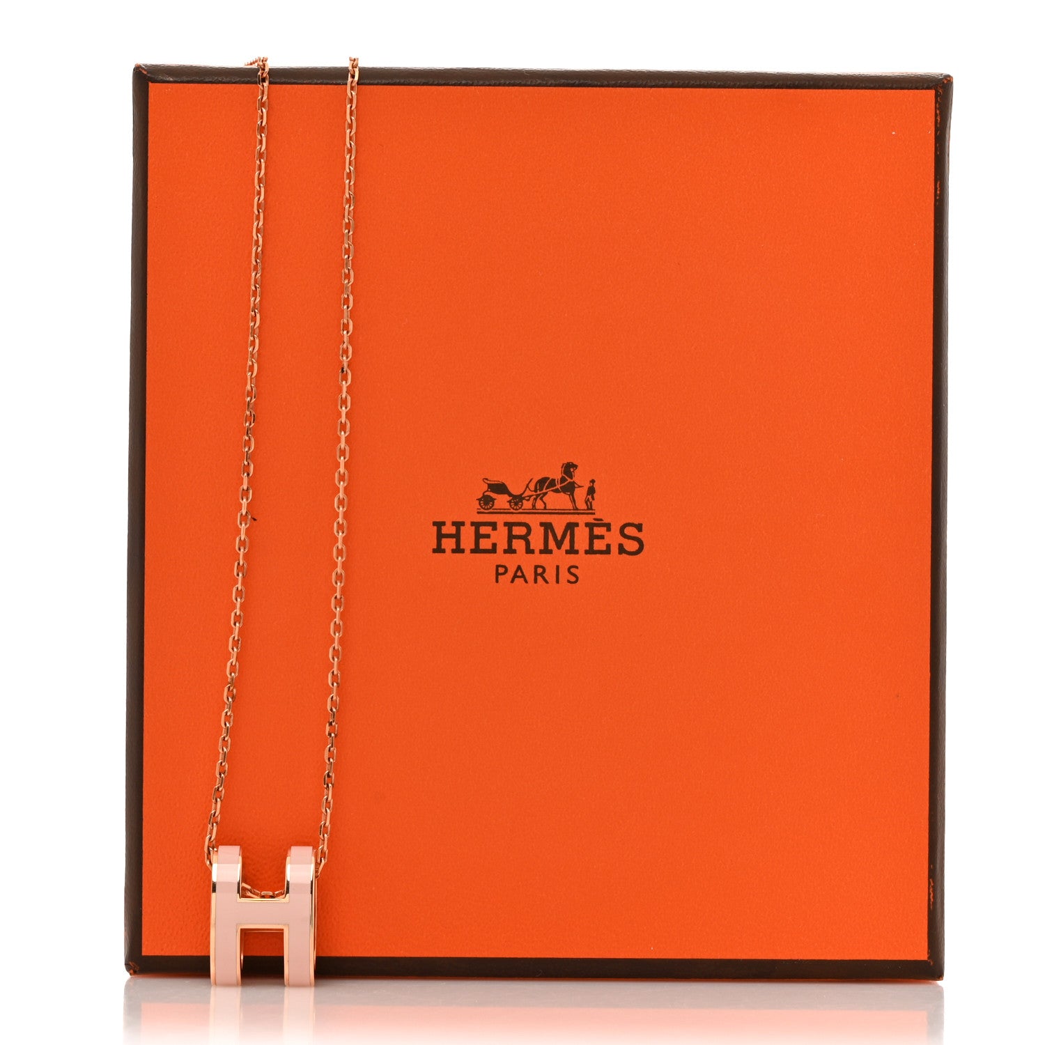 Hermes Lacquered Rose Gold Pop H Pendant Necklace Rose Dragee 7 of 7