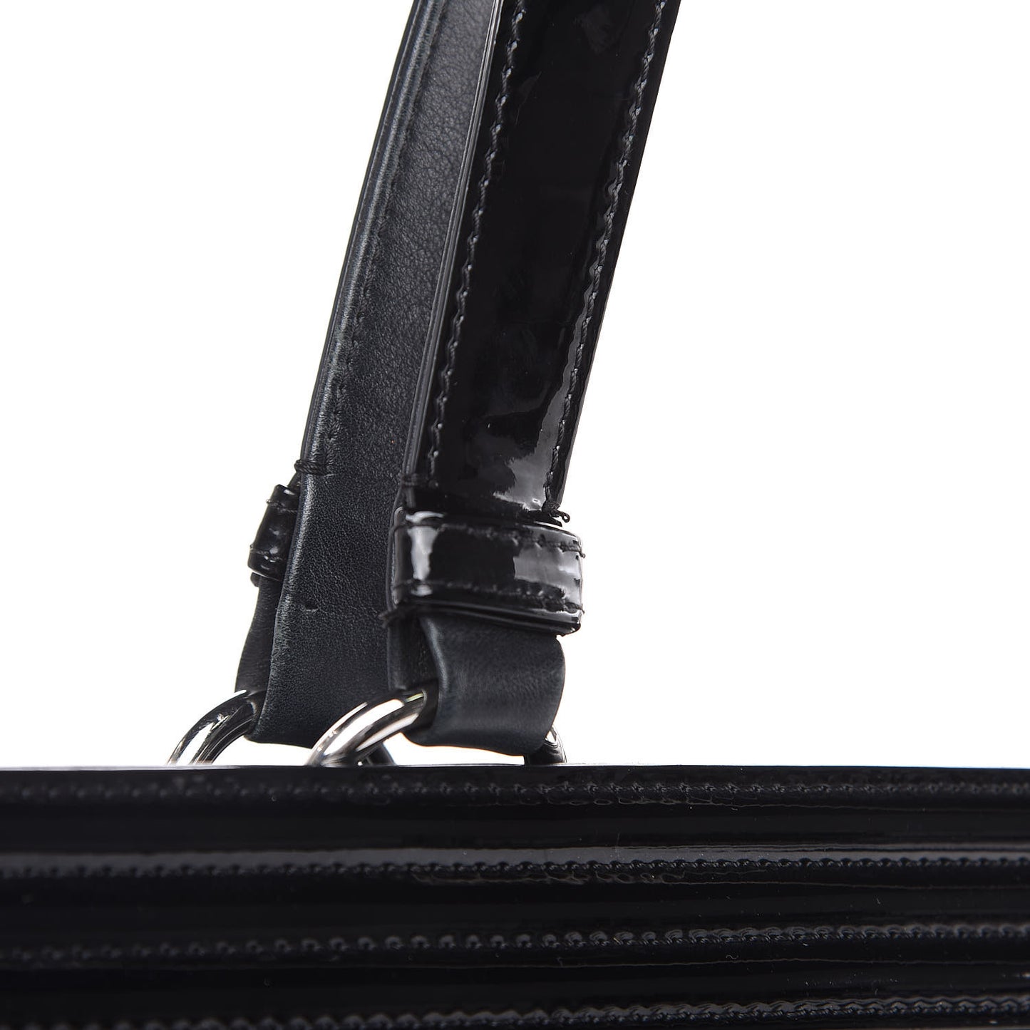 Patent Calfskin Quilted Plexiglass Boy Shopping Tote Black