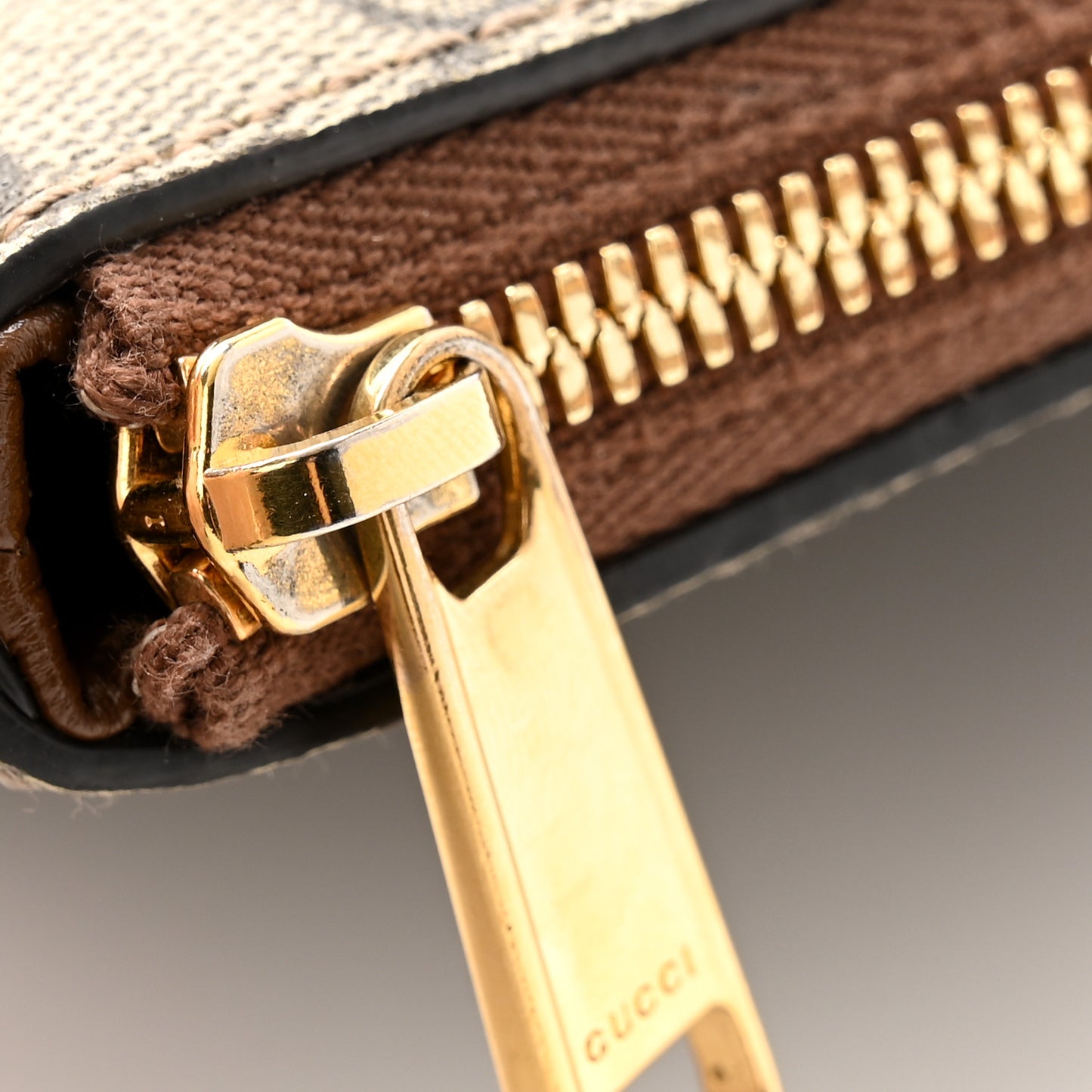 GG Supreme Monogram Azalea Calfskin Small Retro Interlocking G Wristlet Messenger Bag Beige Ebony Brown Sugar