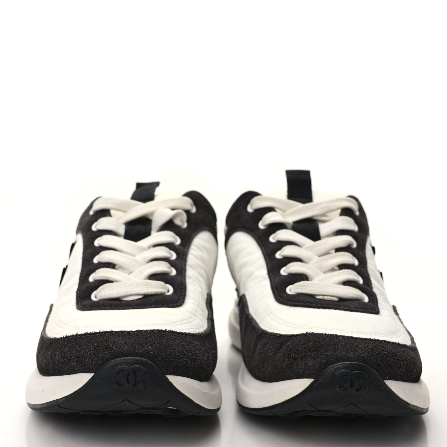 Nylon Suede Calfskin CC Sneakers 39.5 White Dark Grey