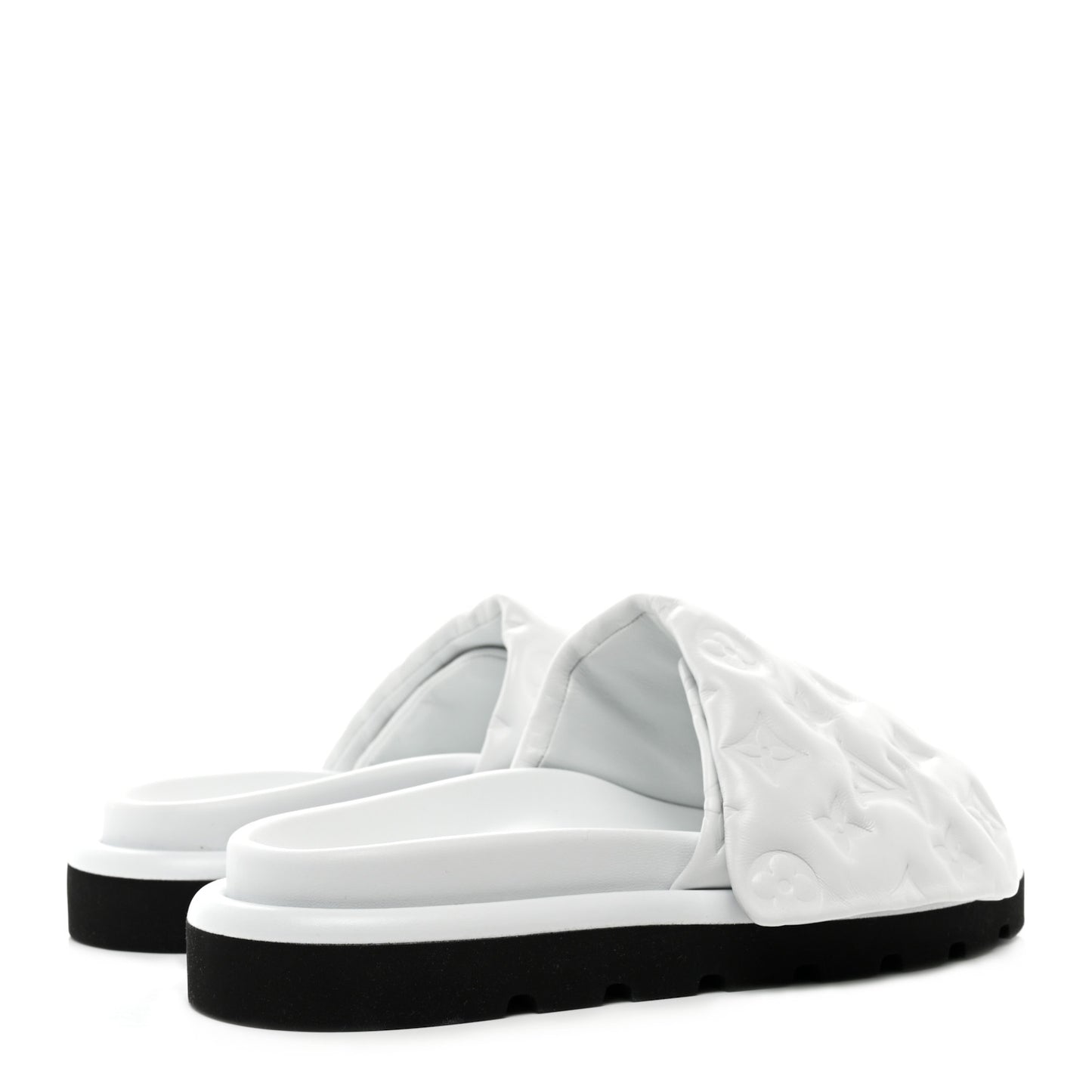 Lambskin Embossed Monogram Pool Pillow Flat Comfort Mule 38 White