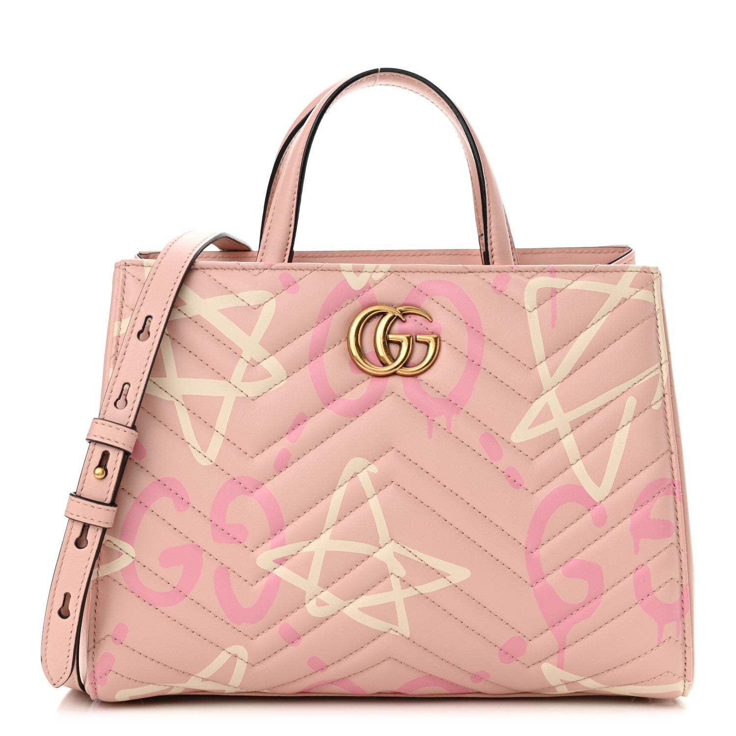 Gucci Calfskin Matelasse GucciGhost Small GG Marmont Tote Perfect Pink Rosa Ivory 1 of 12