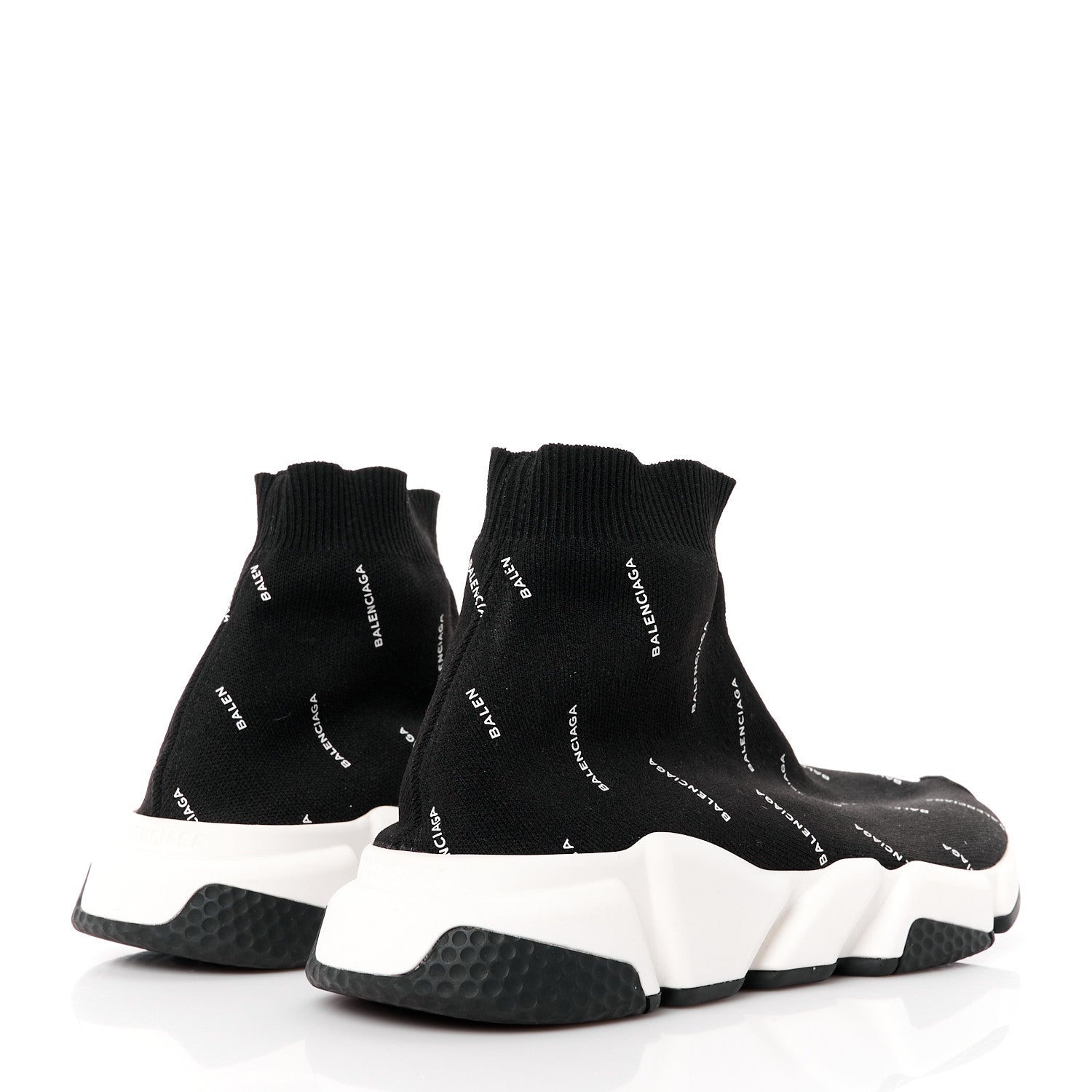 Balenciaga Neoprene Knit Allover Logo Bi-Color Sole Womens Speed Sneakers 40 Black White 4 of 8