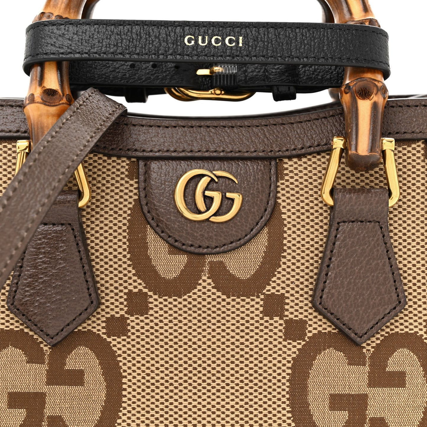 Monogram Jumbo GG Textured Dollar Calfskin Mini Diana Tote Bag Camel Ebony New Acero