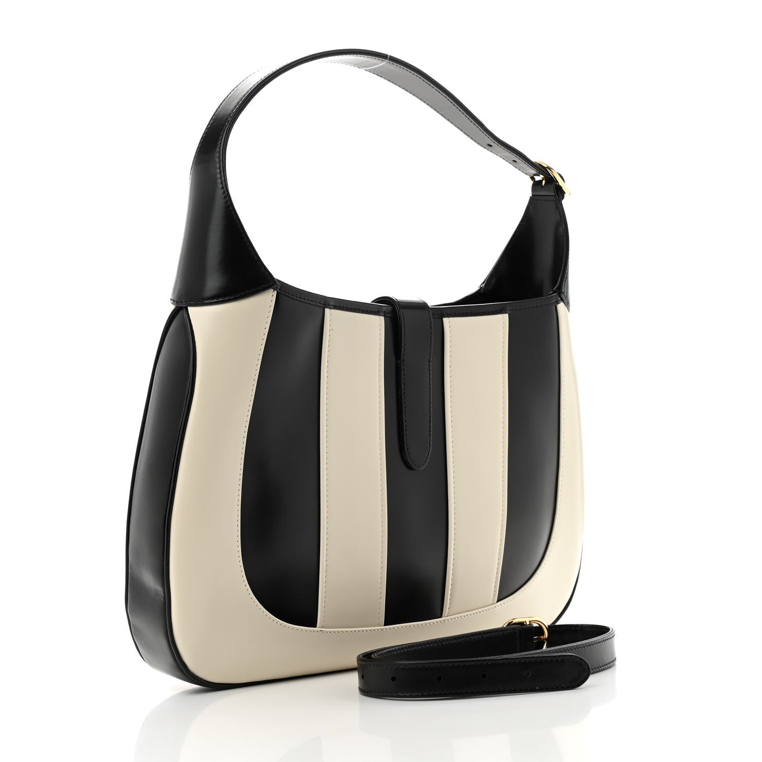 Gucci Boarded Dyana Lux Calfskin Striped Medium Jackie 1961 Hobo Black White 3 of 10