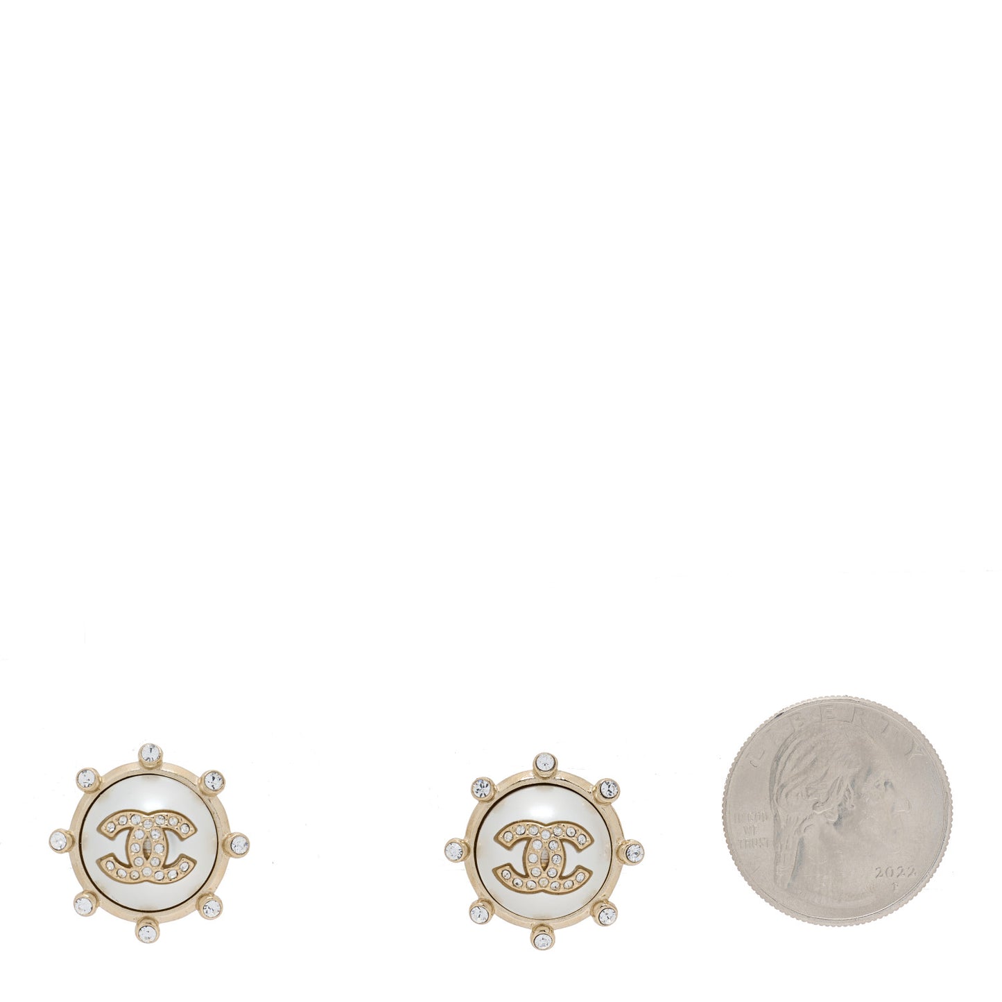 Pearl Crystal CC Round Earrings Gold