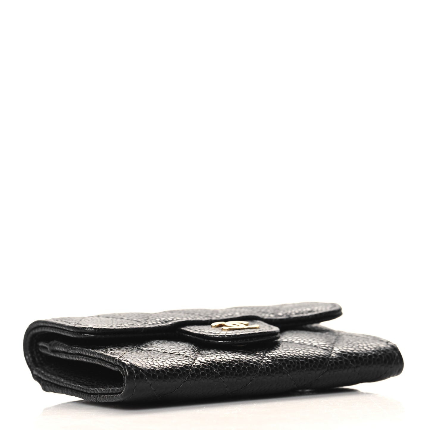 Caviar Quilted Flap Card Holder Wallet Black