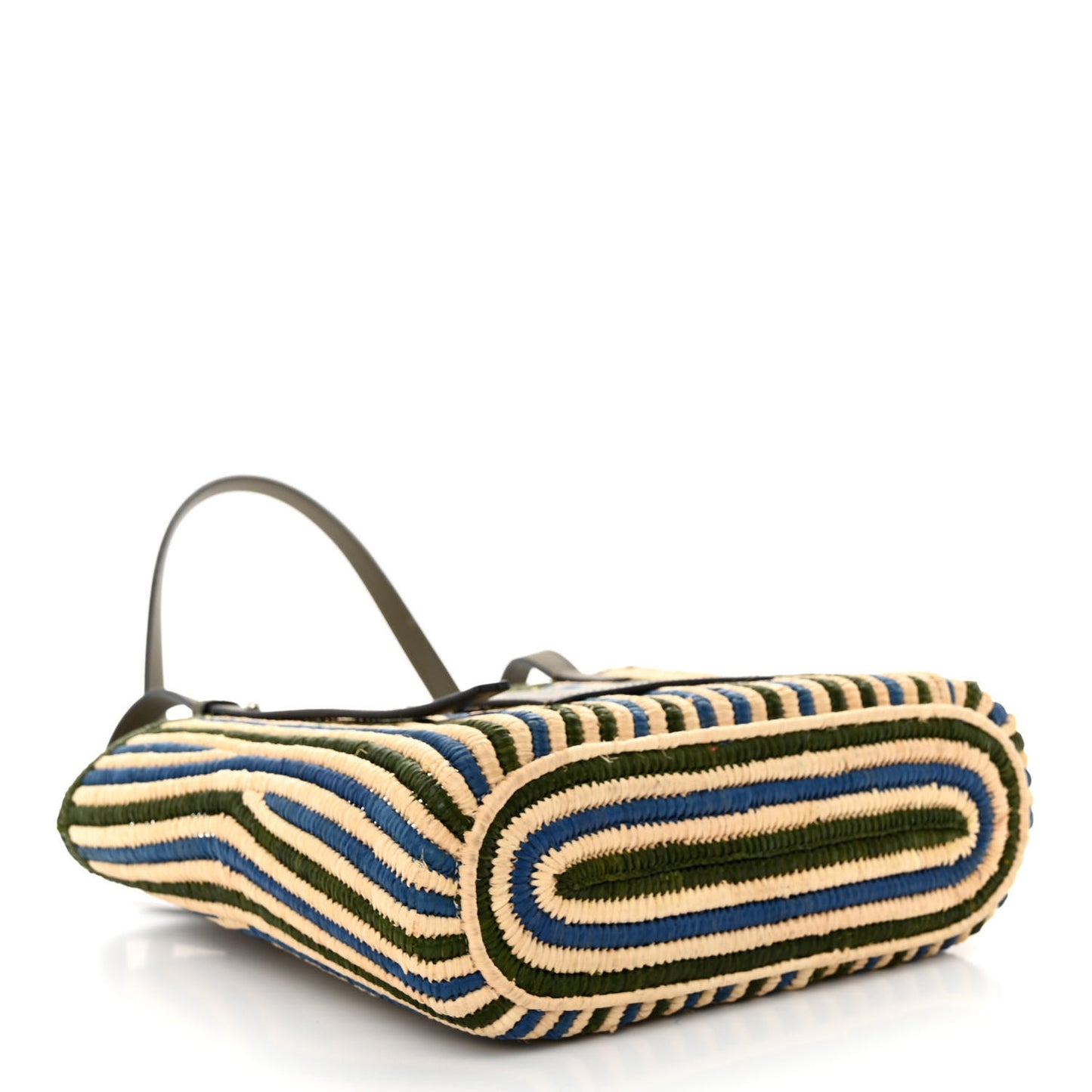 Raffia Square Small Basket Tote Bag Natural Khaki Blue