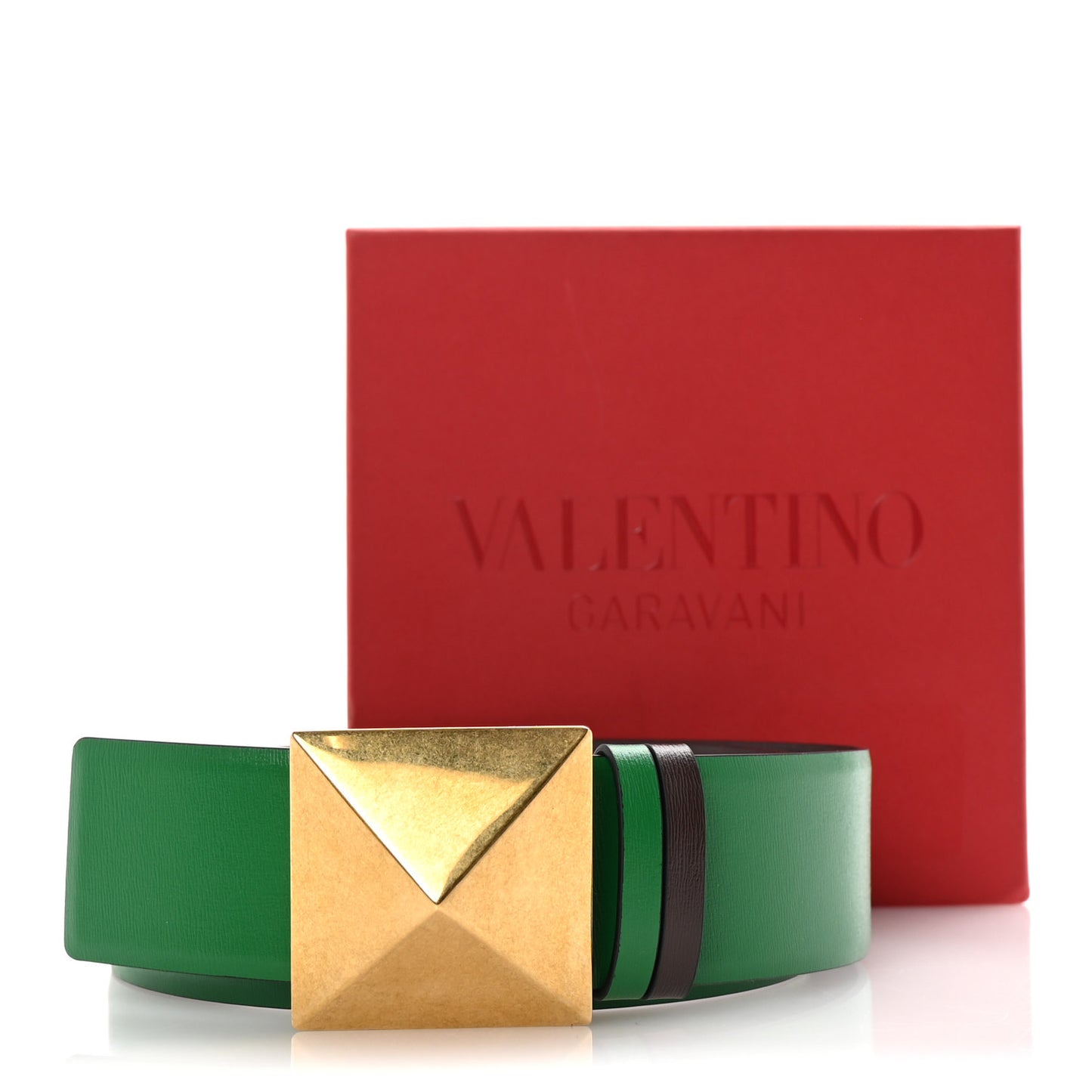 Glossy Calfskin One Stud Reversible Belt 70 28 Green Brown
