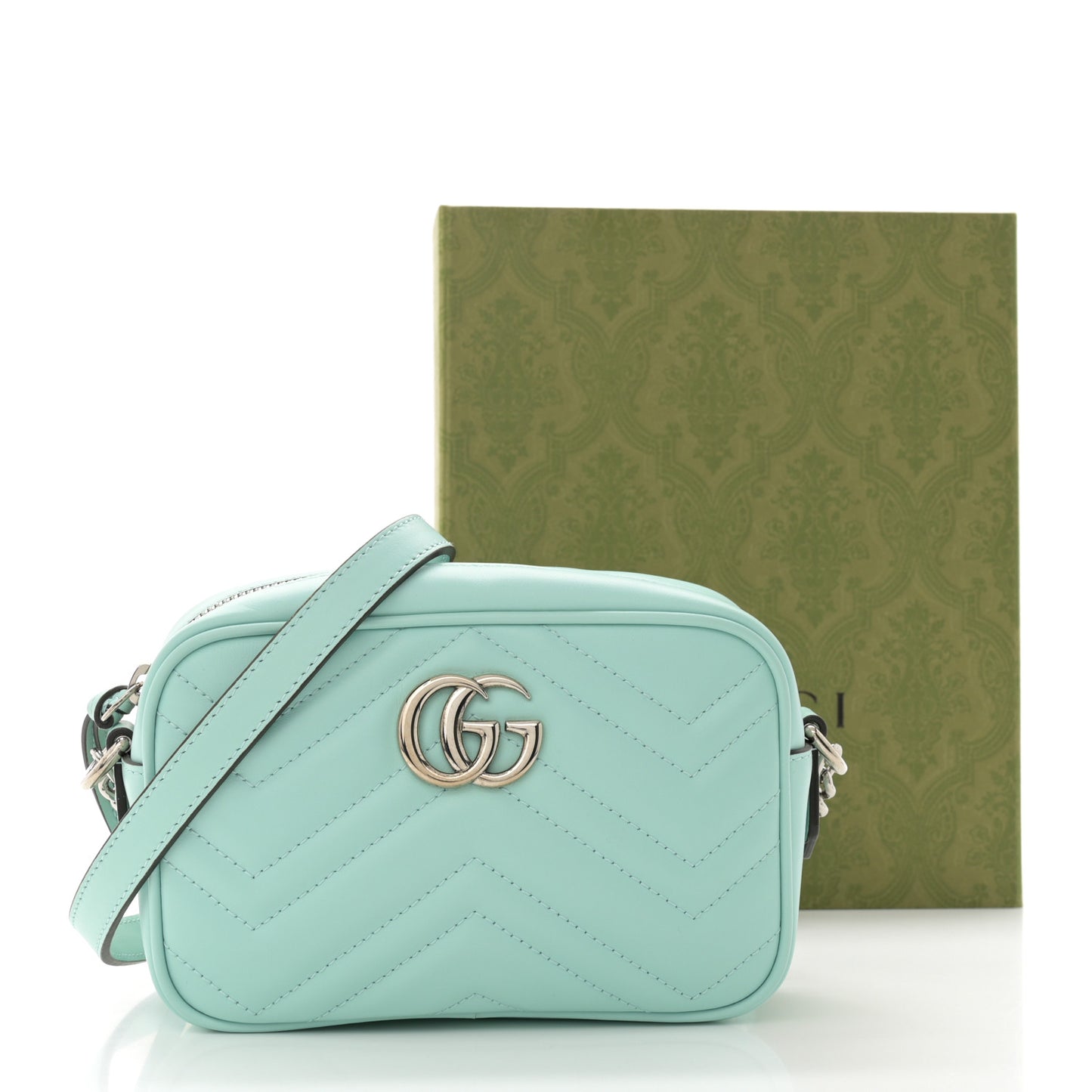 Calfskin Matelasse Mini GG Marmont Chain Shoulder Bag Water Green