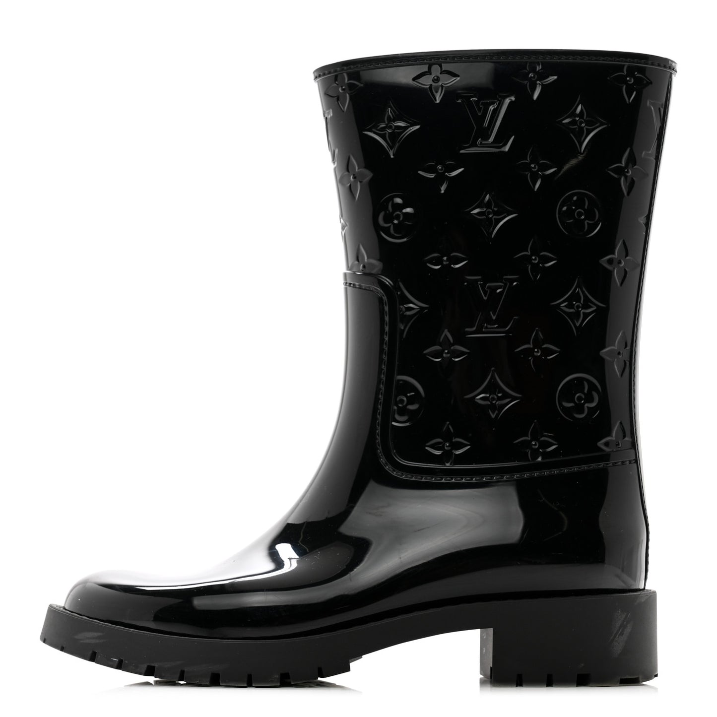 Rubber Embossed Monogram Drops Flat Half Boots 39 Black