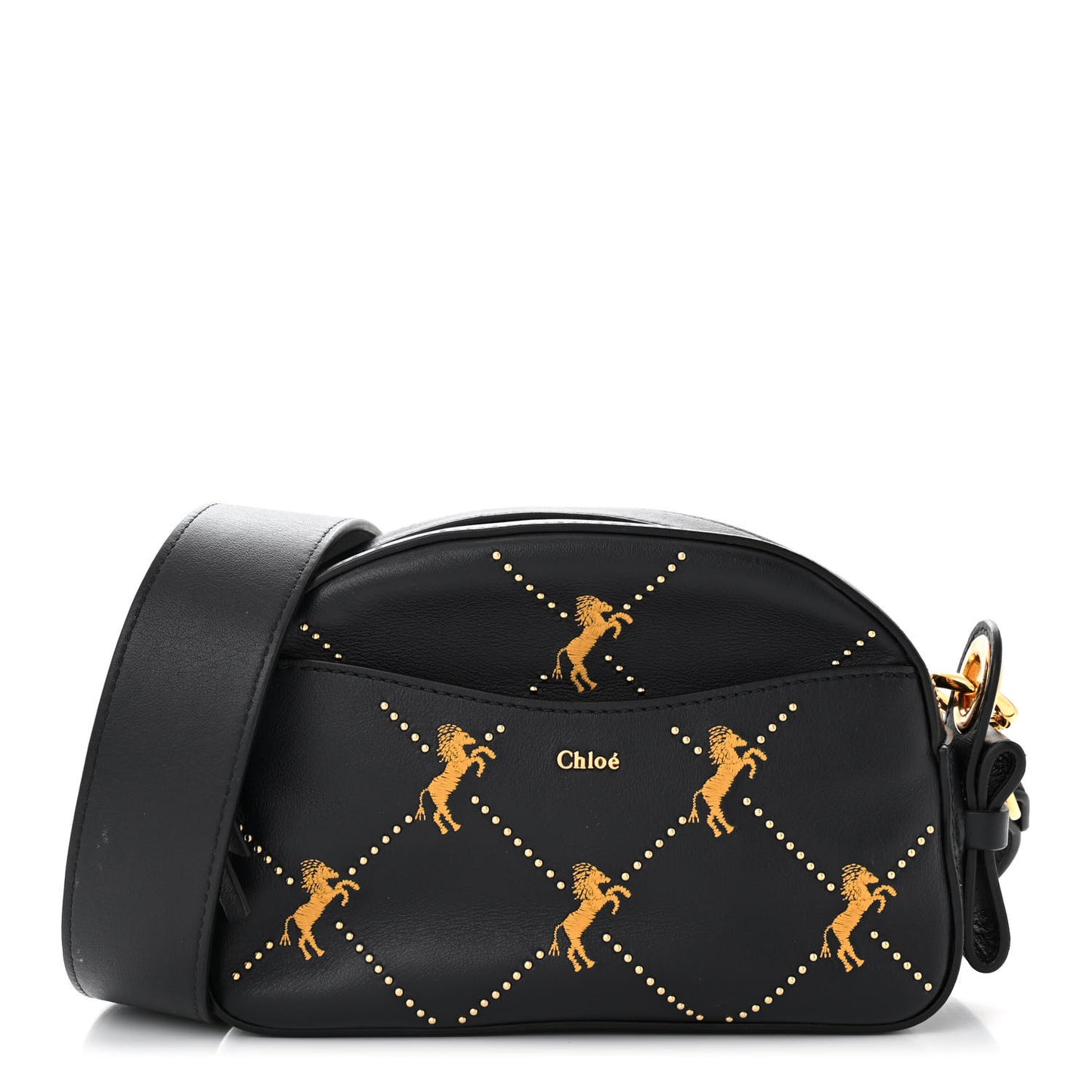 Smooth Calfskin Little Horses Embroidered Shoulder Bag Black