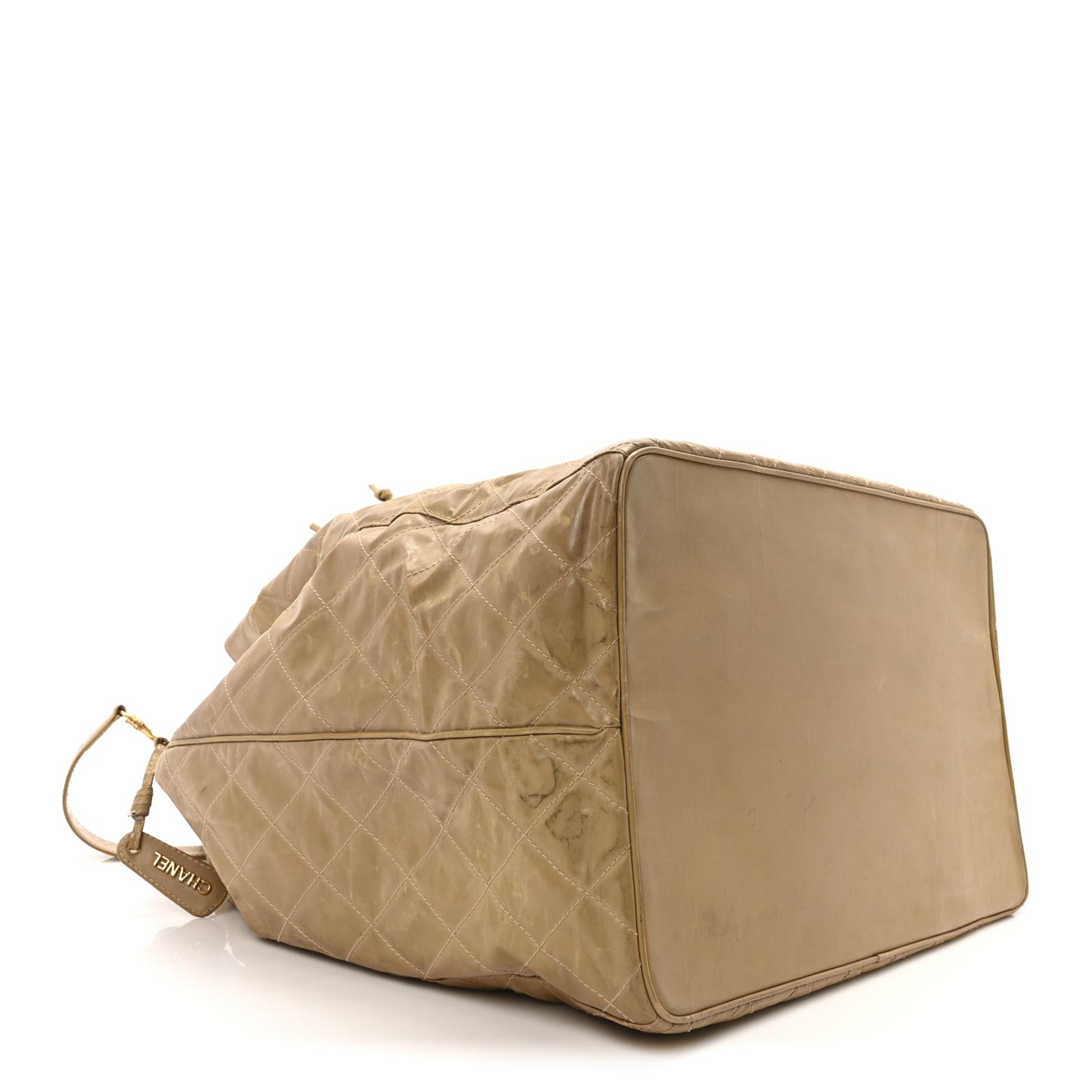 Vinyl Stitched XL Bucket Bag Beige
