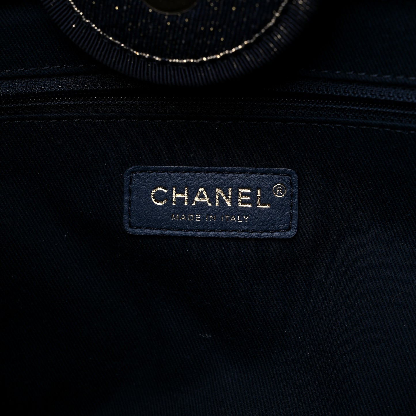Lurex Canvas Medium Deauville Tote Navy Blue Gold