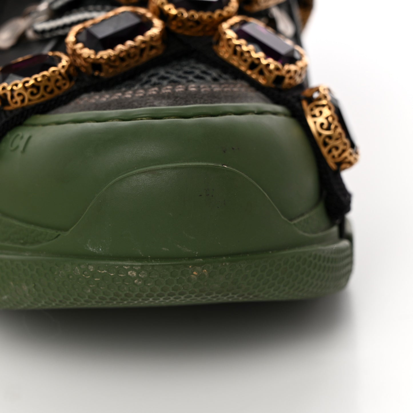 X SEGA Mesh Suede Calfskin Removable Crystals Mens Flashtrek Sneakers 36 Loess Black Olive Green