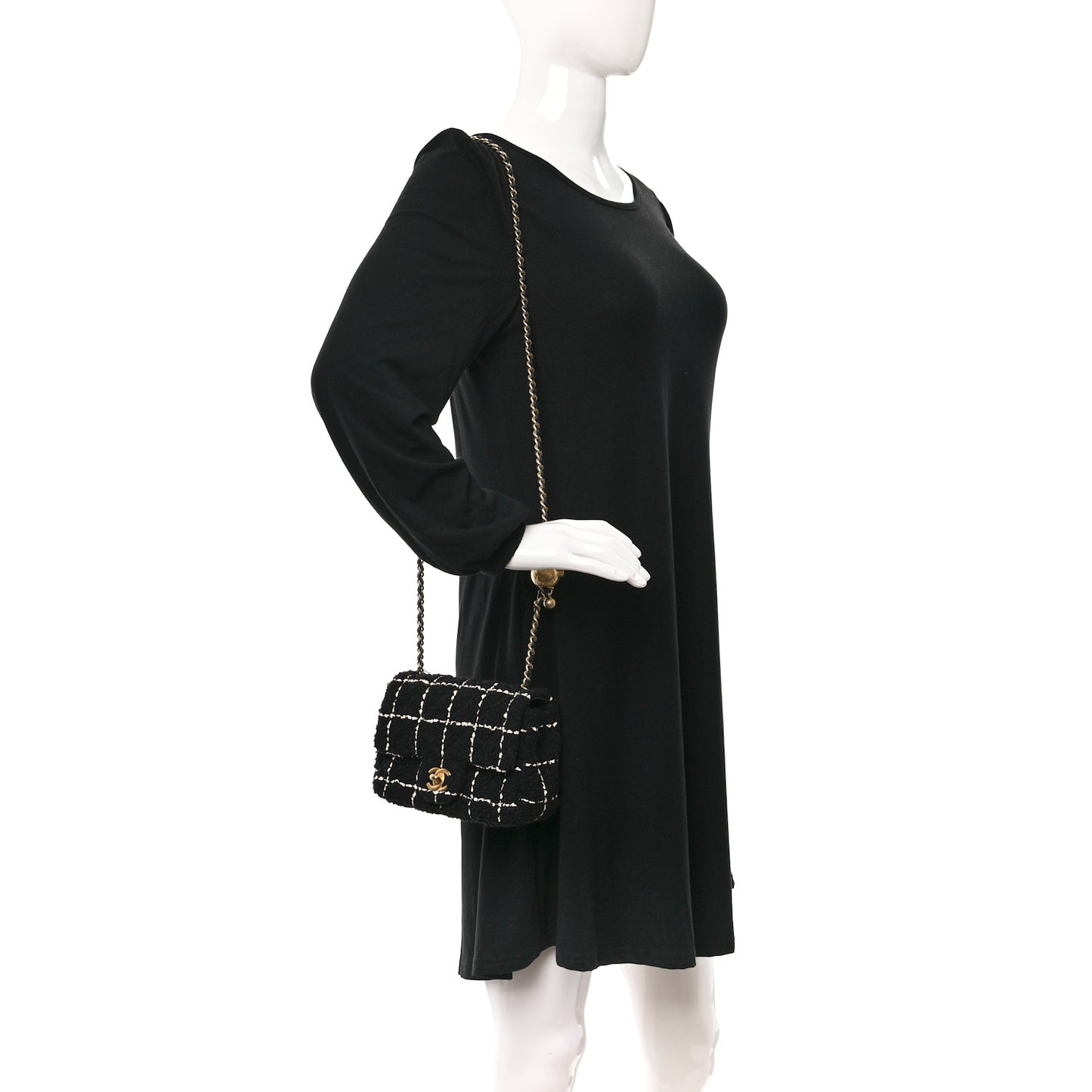 Tweed Quilted Mini Square Pearl Crush Flap Black