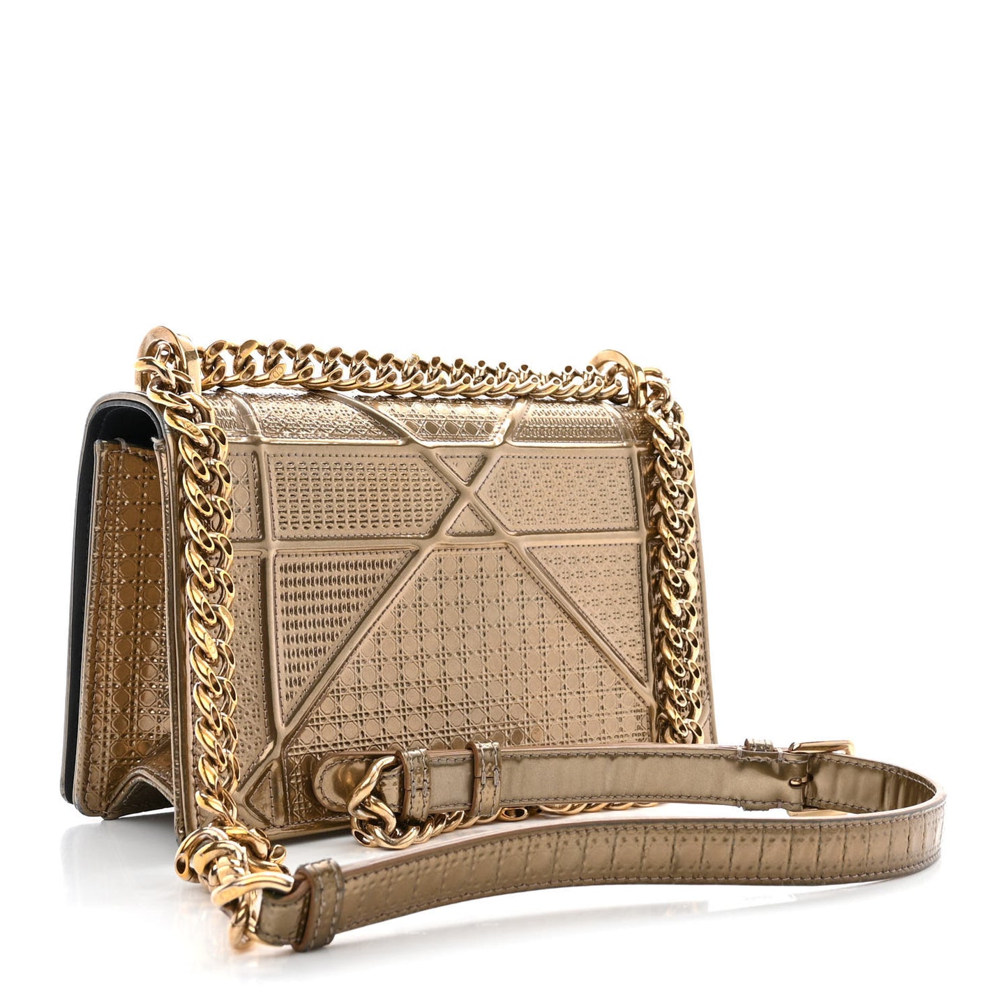 Metallic Patent Micro-Cannage Medium Diorama Flap Bag Gold