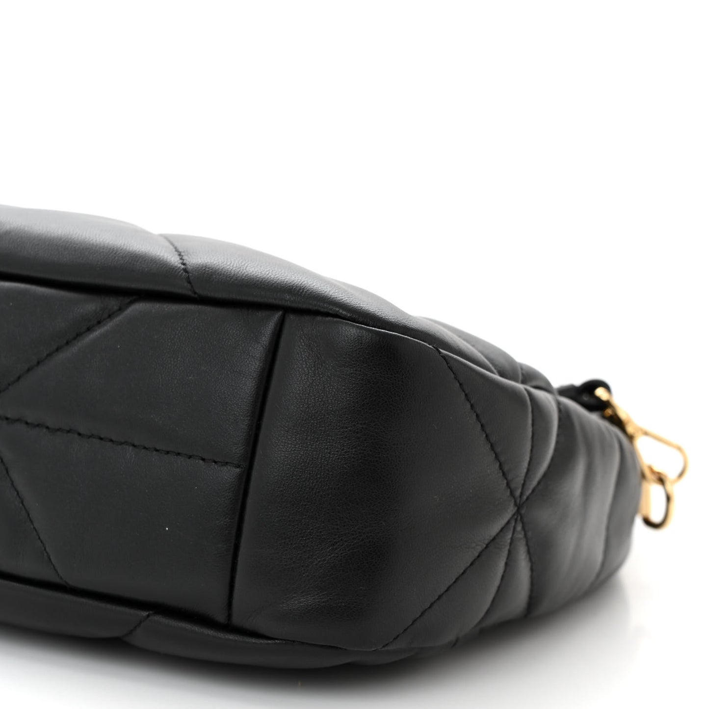 Nappa Triangle Stitched Mini Zippered Hobo Bag Black
