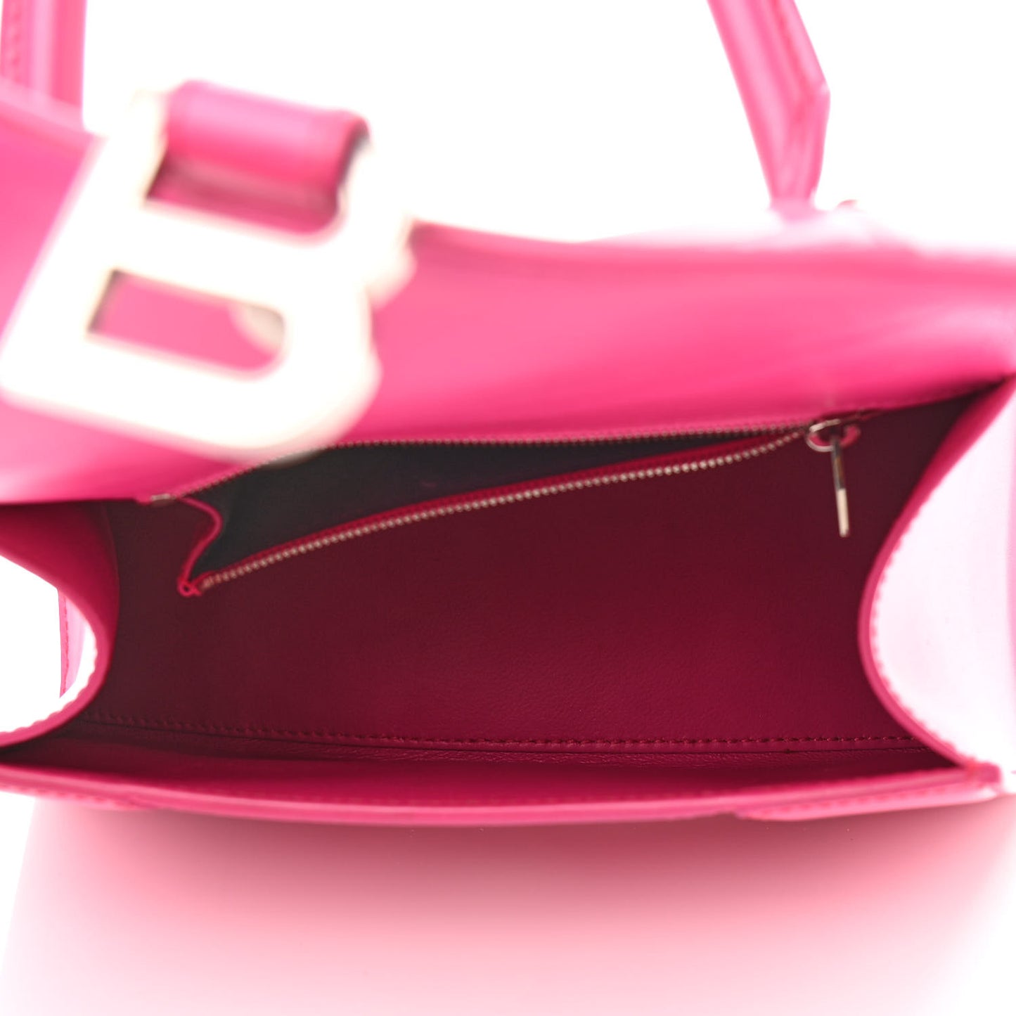 Shiny Box Calfskin Small Hourglass Top Handle Bag Acid Fuchsia