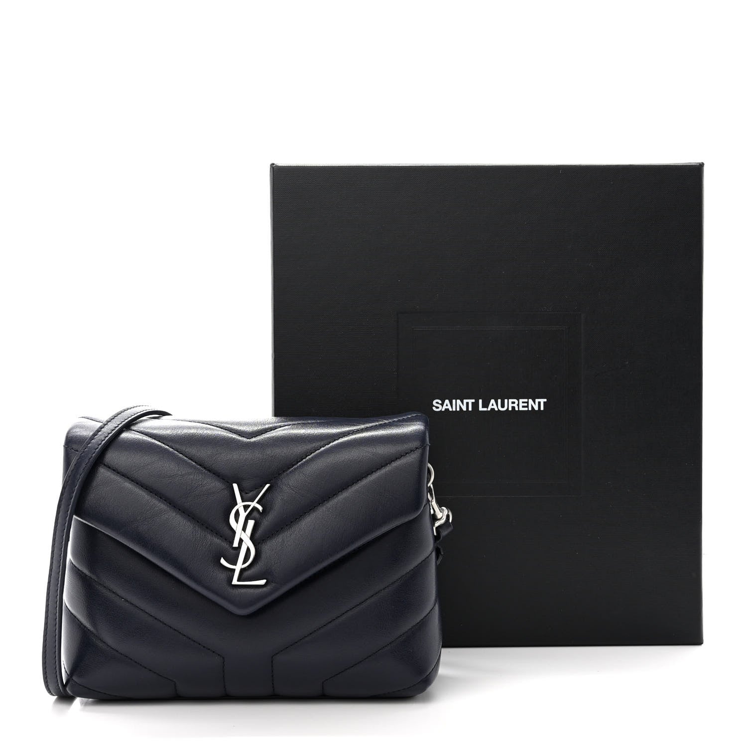 Saint Laurent Calfskin Y Quilted Monogram Toy Loulou Chain Satchel Medium Blue 13 of 13