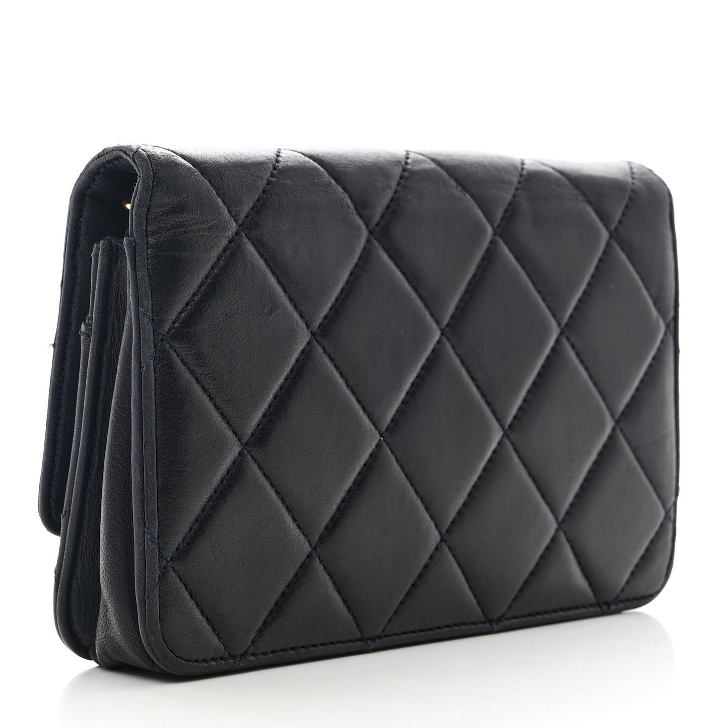 Lambskin Quilted Golden Class Wallet on Chain WOC Navy