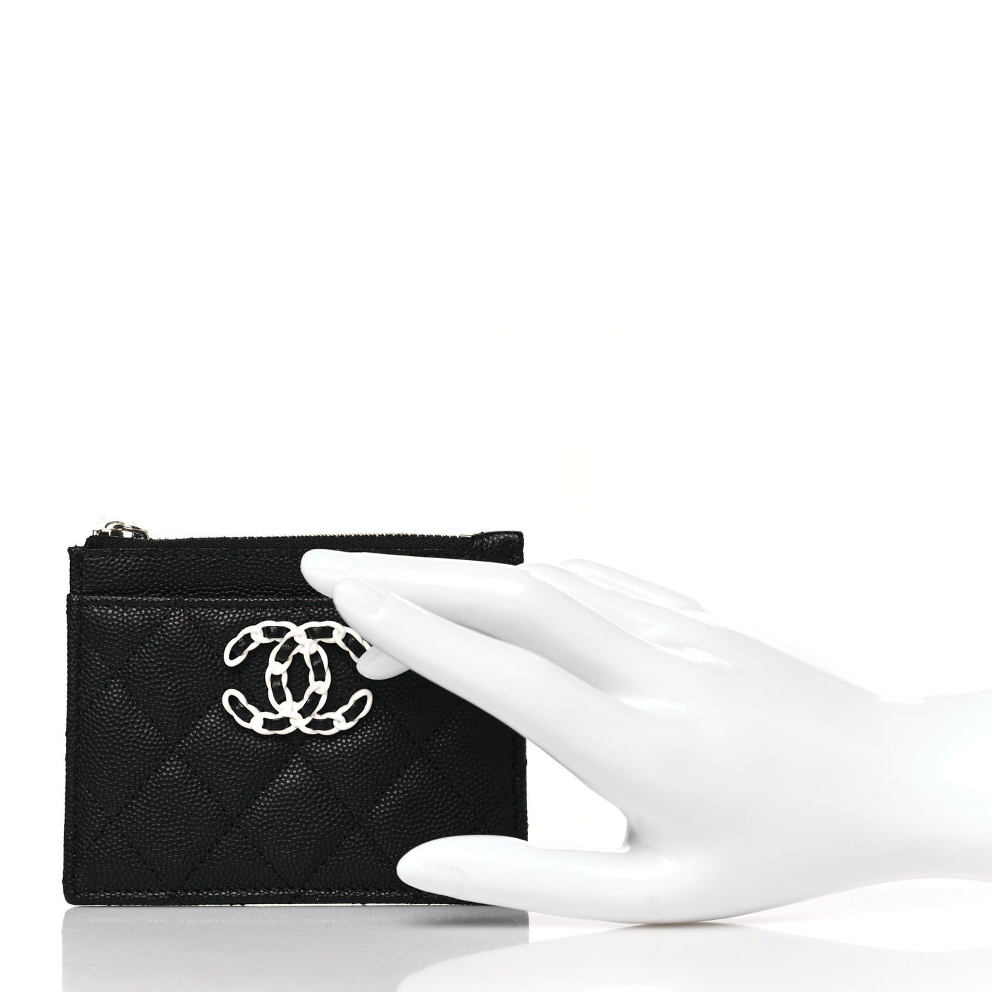 Caviar Quilted Chanel 19 Zip Card Holder Black