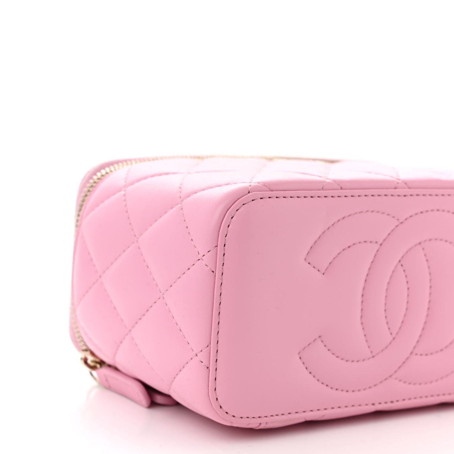 Lambskin Quilted Small Top Handle Vanity Case With Chain Lilac Light Green