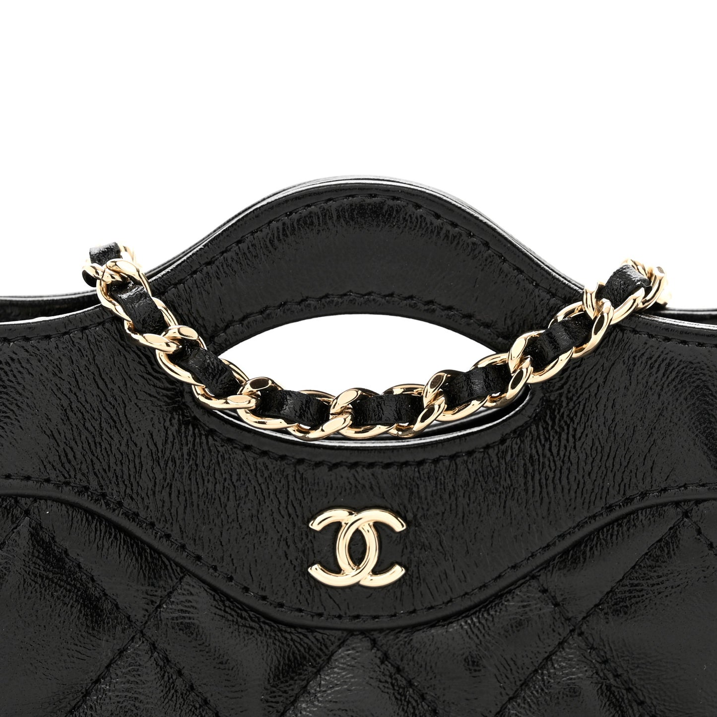 Shiny Lambskin Quilted Micro 31 Clutch With Chain Black