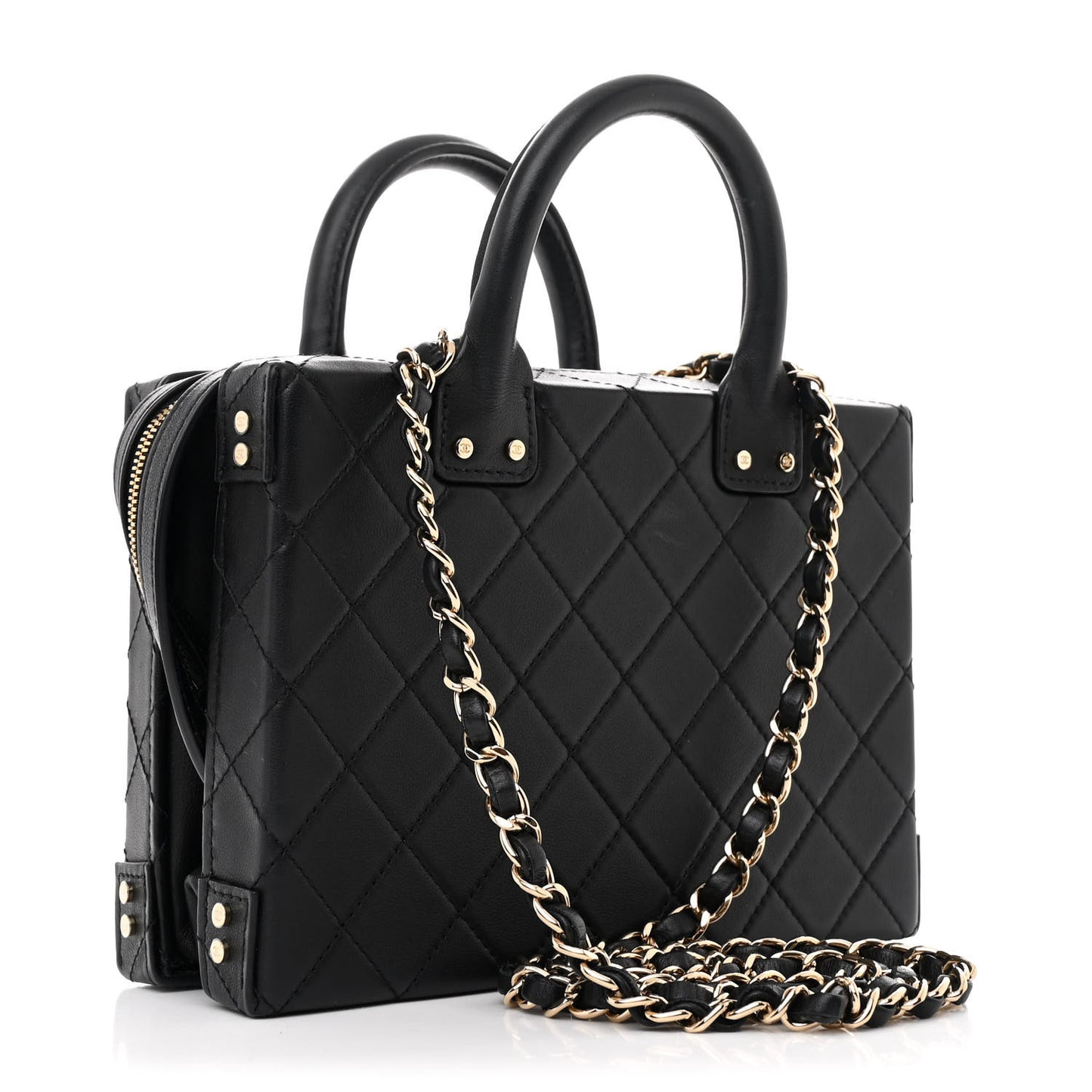 Calfskin Quilted Studded Square Vanity Case Black