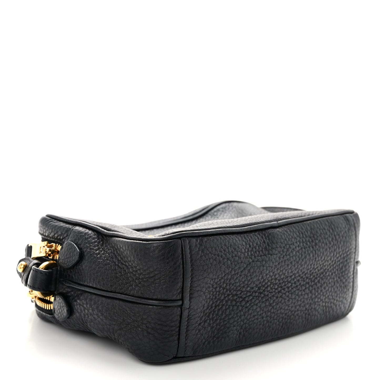 Vitello Daino Medium Double Zip Shoulder Bag Black