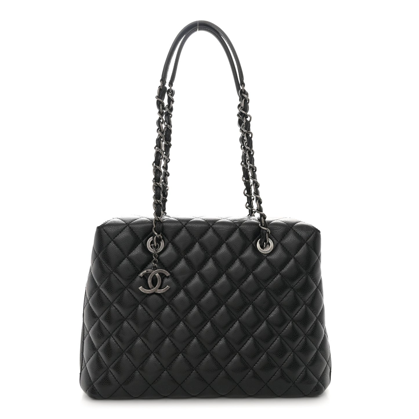 Caviar Quilted Small City Shopping Tote Black