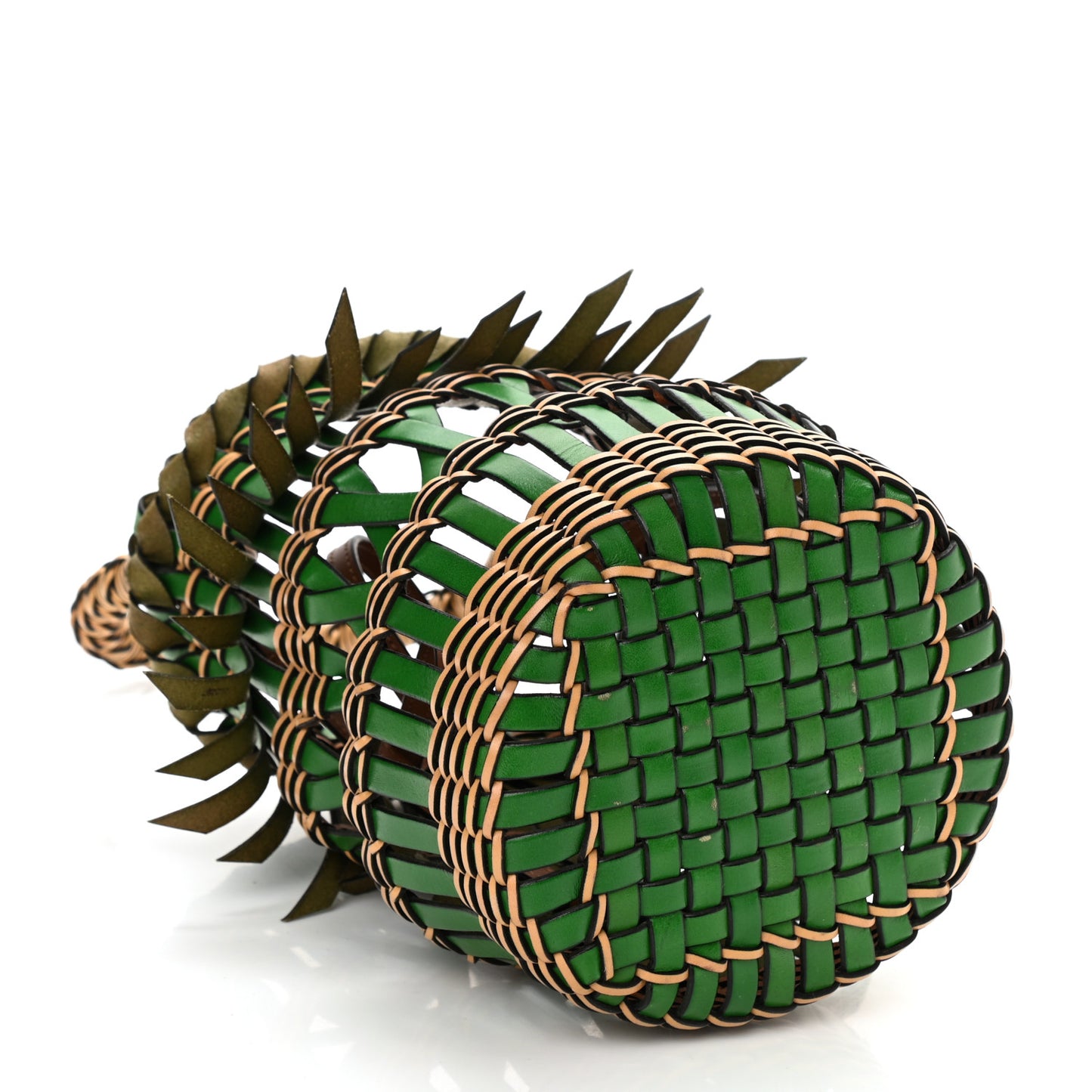 Calfskin Woven Fringes Bucket Bag Green Honey
