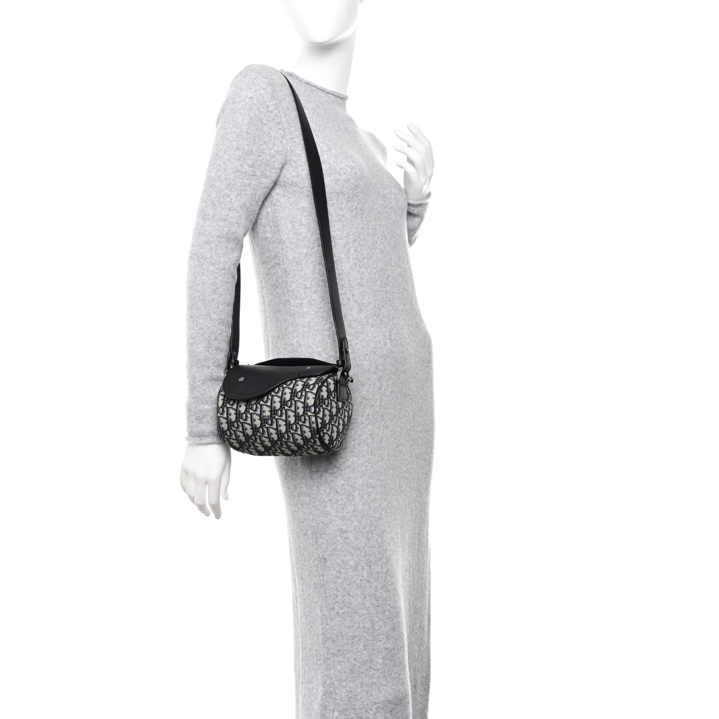 Oblique Mini Roller Saddle Bag With Strap Beige Black