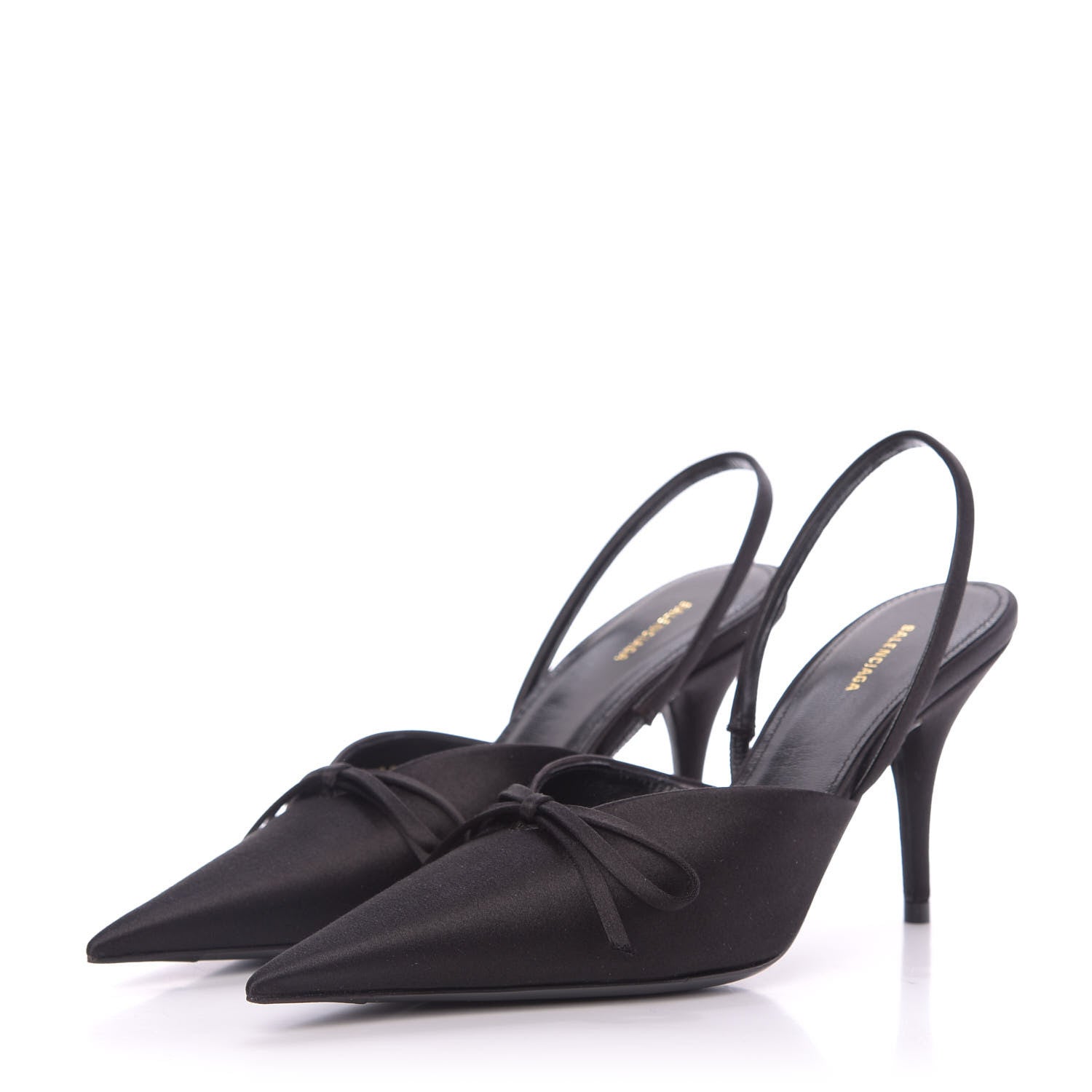 Balenciaga Satin Pointed Toe Knife Slingback Mules 35 Black 2 of 9