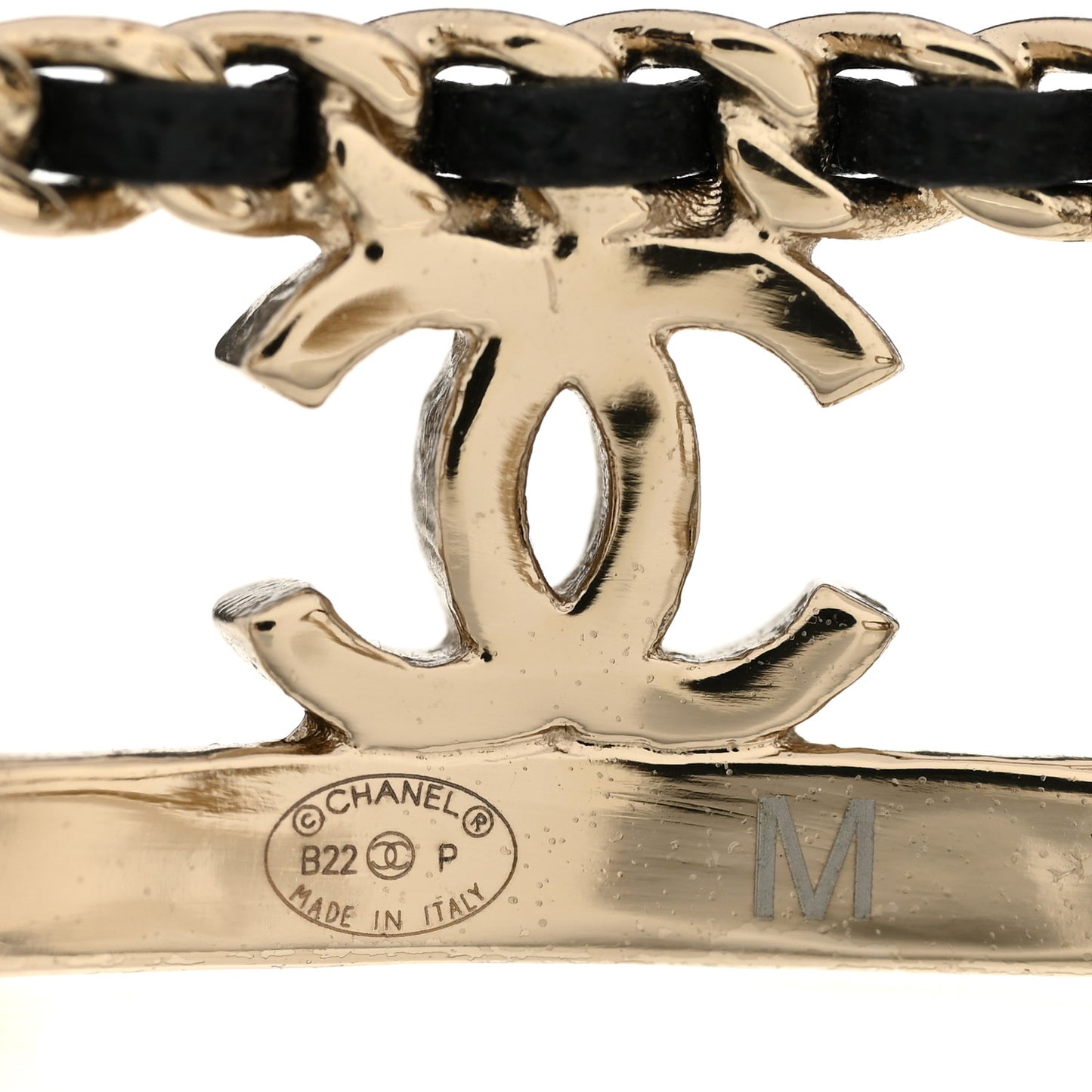 Metal Lambskin Chain CC Bracelet M Gold