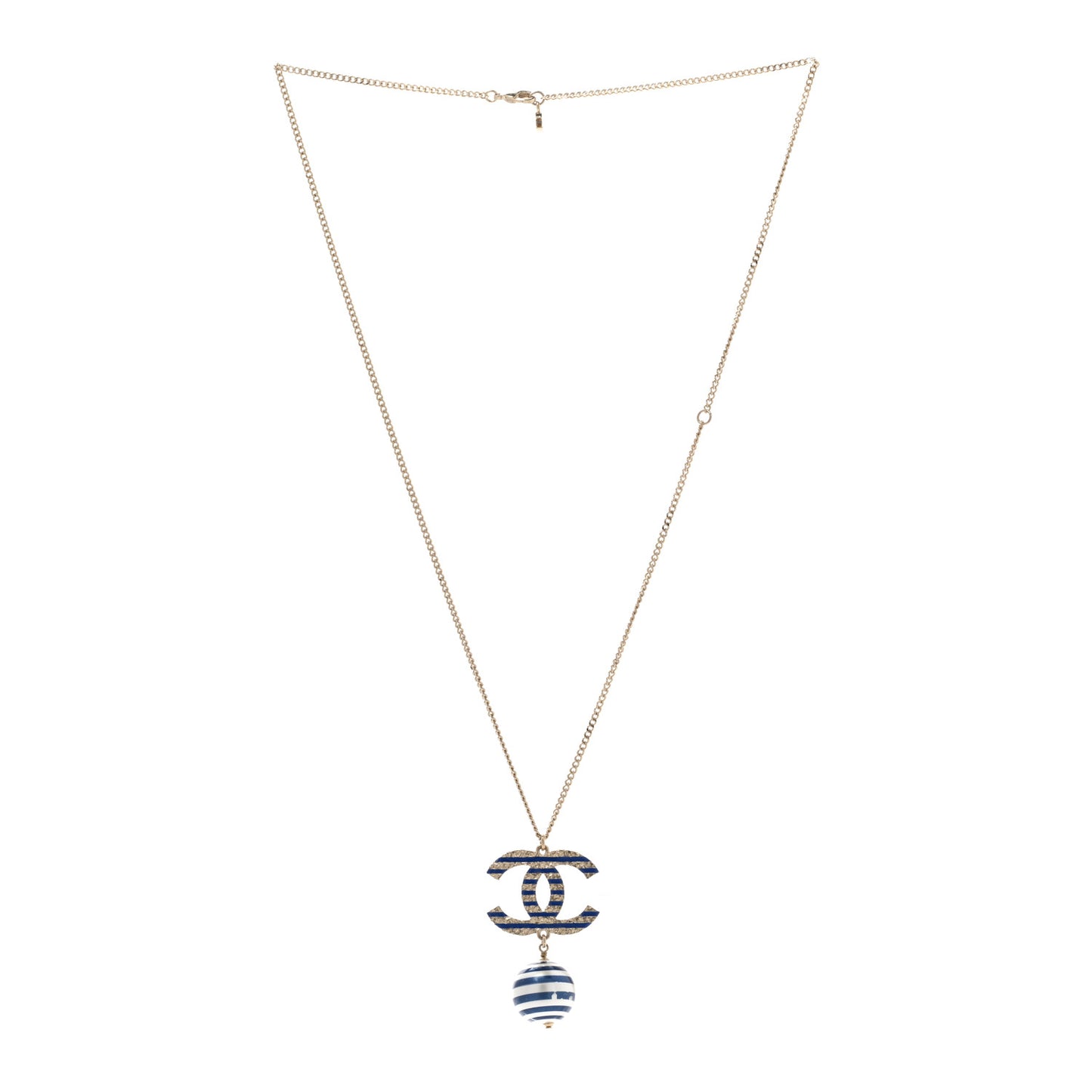 Resin Pearl Striped CC Drop Necklace Blue Gold