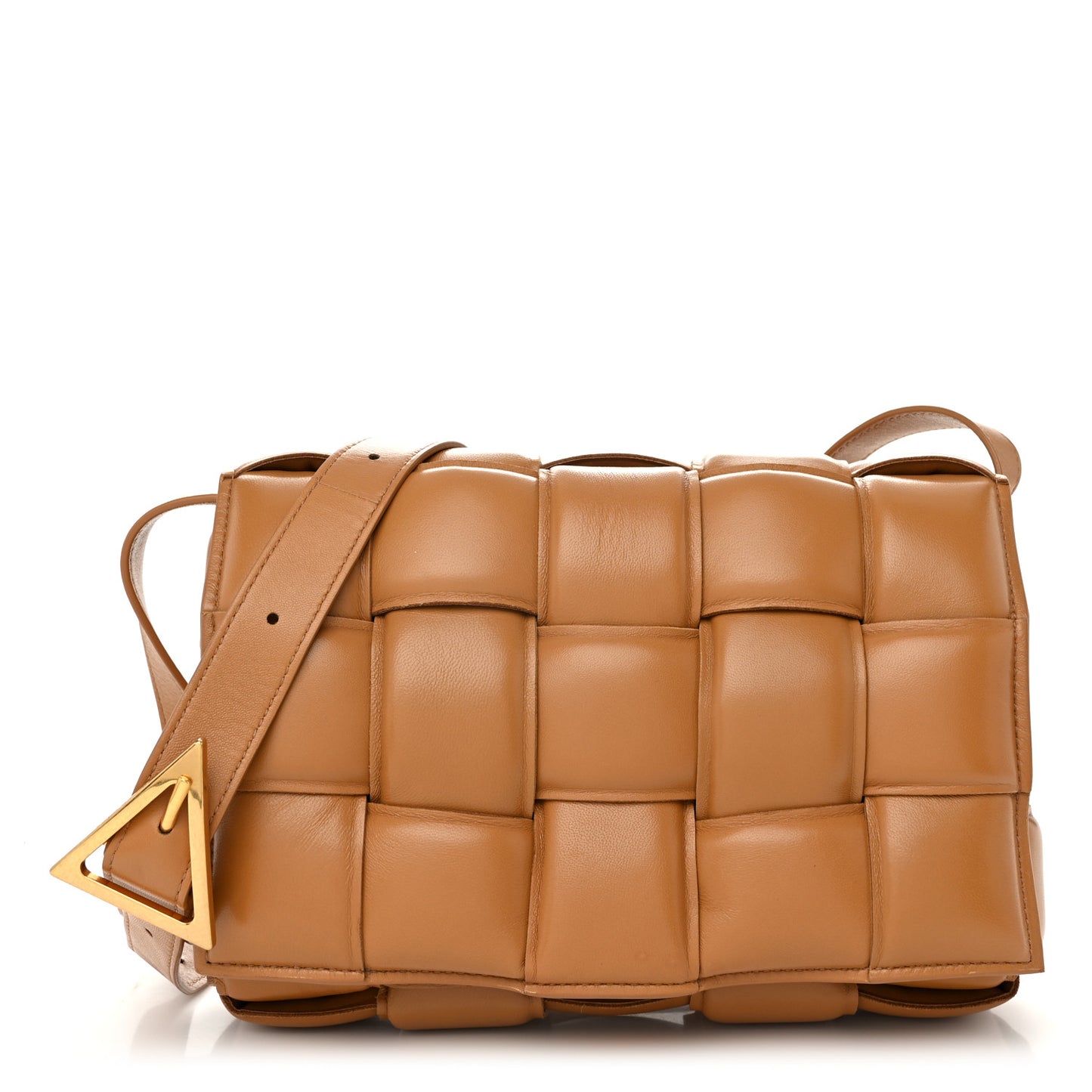 Nappa Maxi Intreccio Padded Cassette Crossbody Bag Caramel
