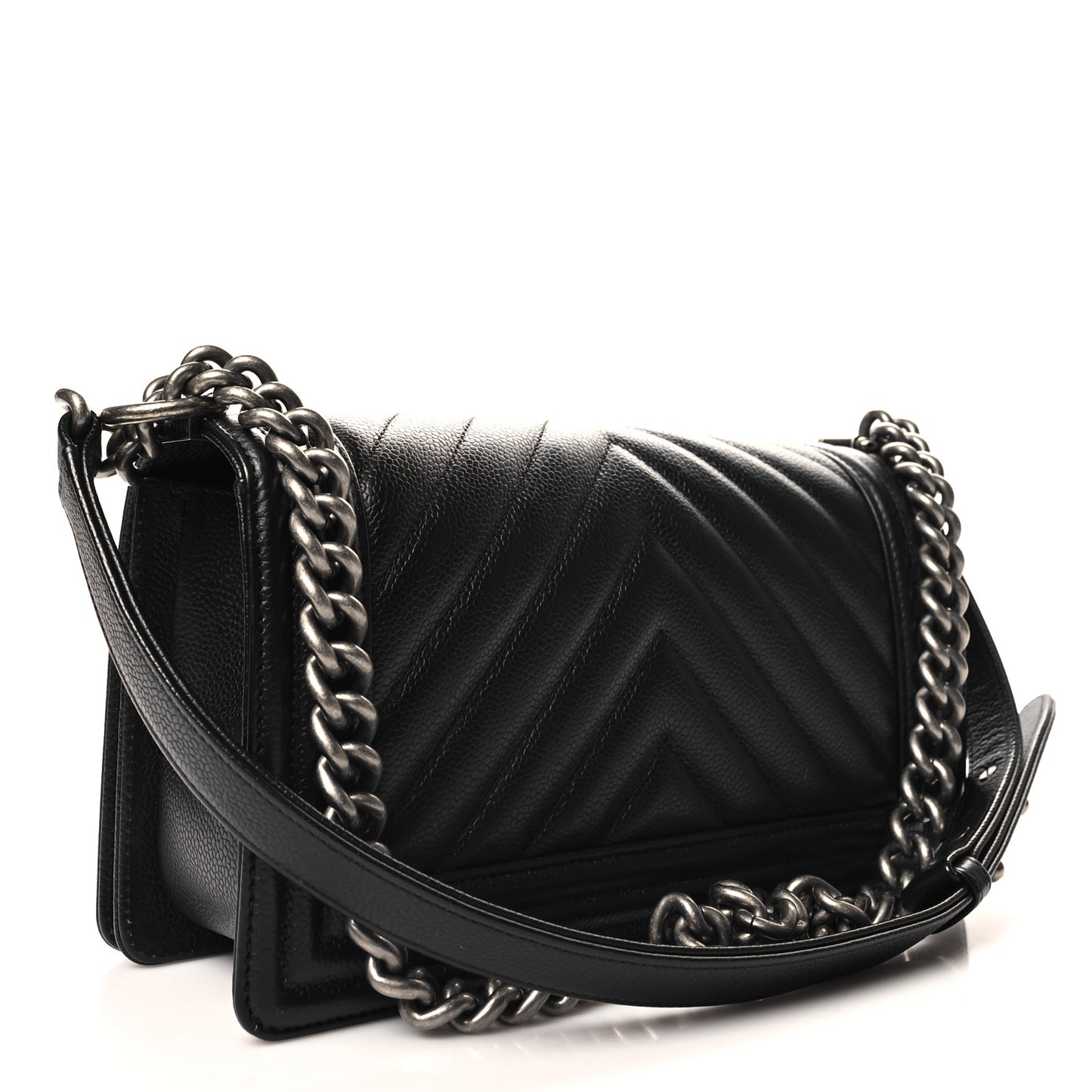 Caviar Chevron Quilted Medium Boy Flap Black