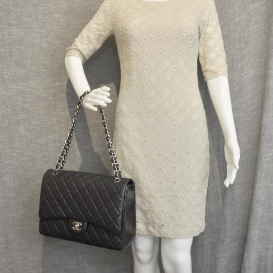 Lambskin Maxi Single Flap Black SHW