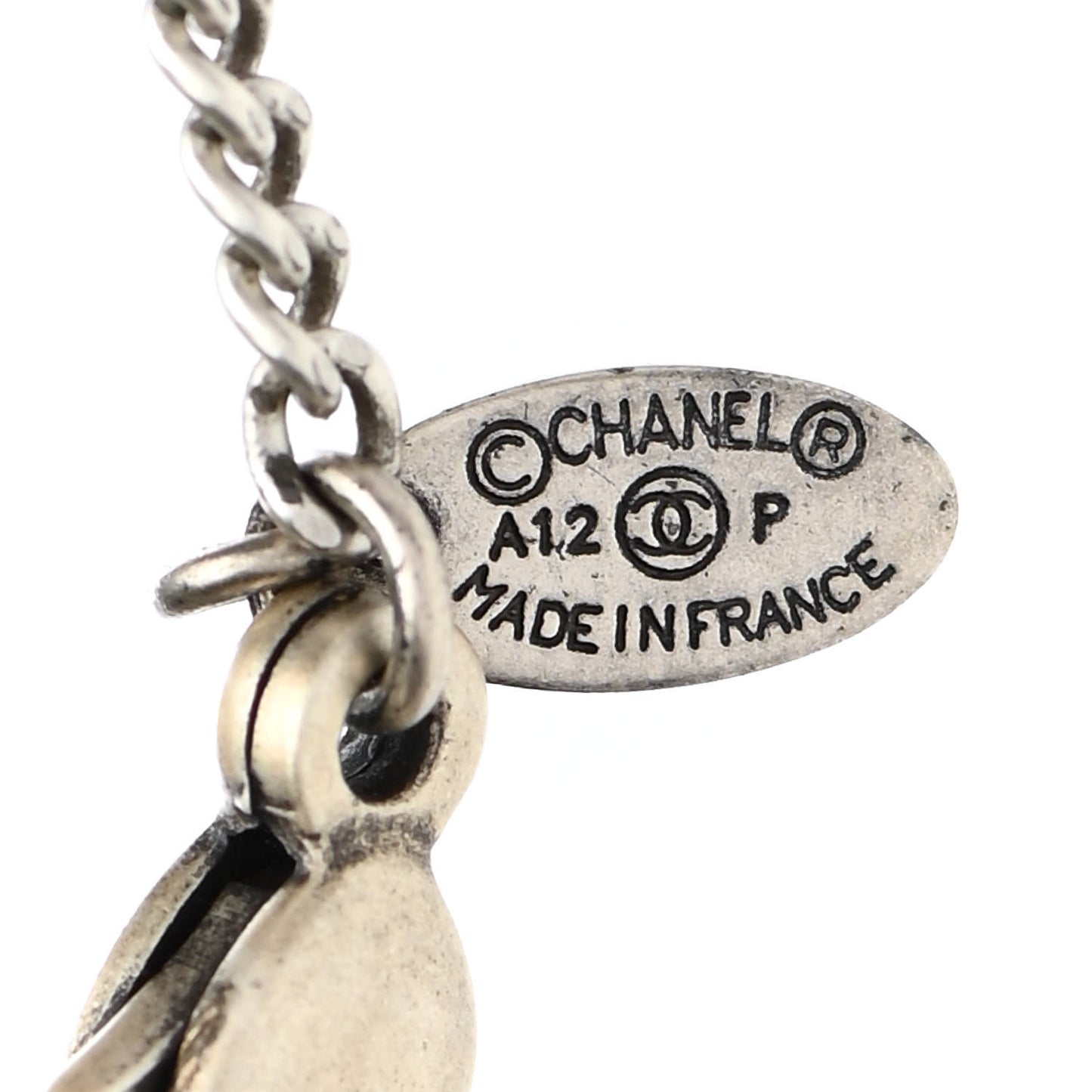 Ruthenium Pearl Chain CC Drop Necklace Silver