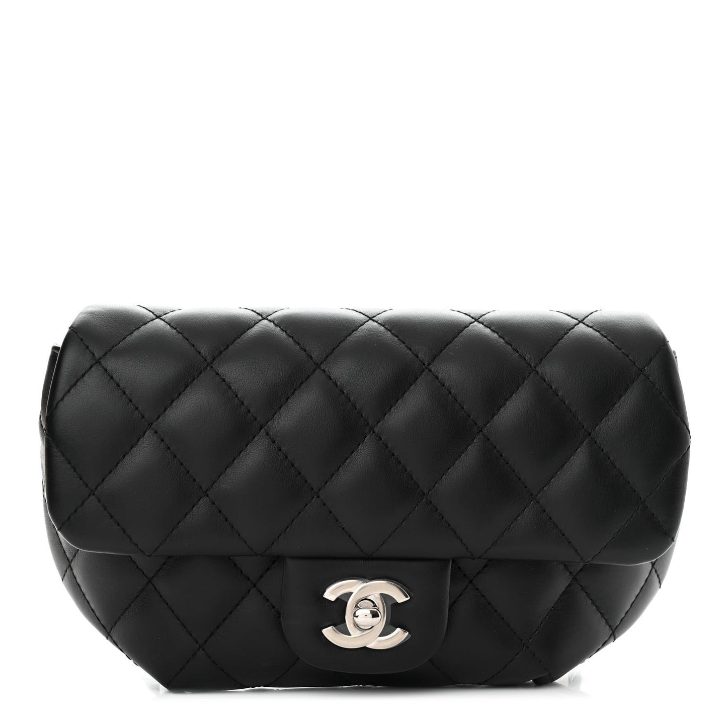 Calfskin Quilted CC Uniform Flap Belt Bag Black