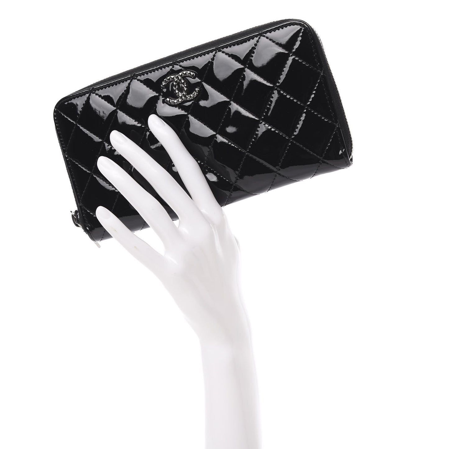 Patent Quilted Brilliant Zip Around Wallet Black