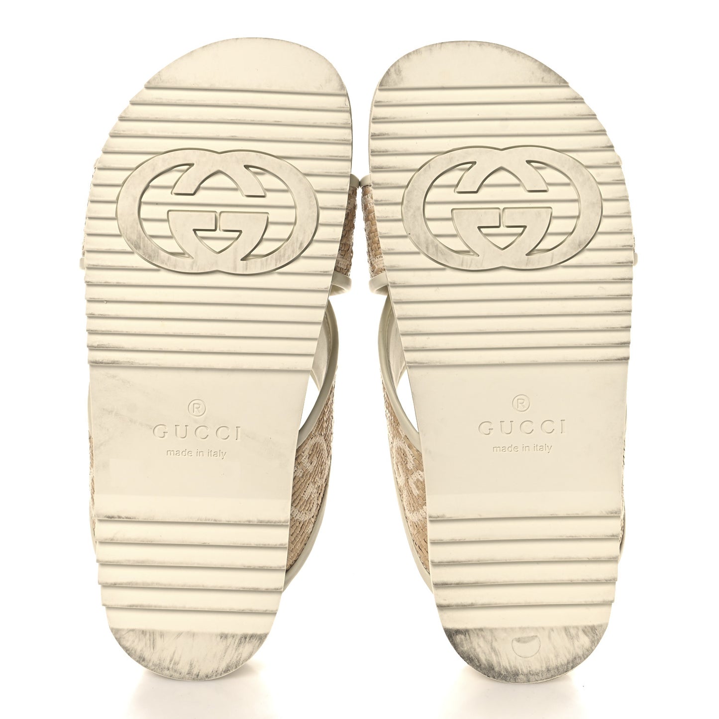 Raffia GG Monogram Criss Cross Slide Sandals 40 Natural Mystic White