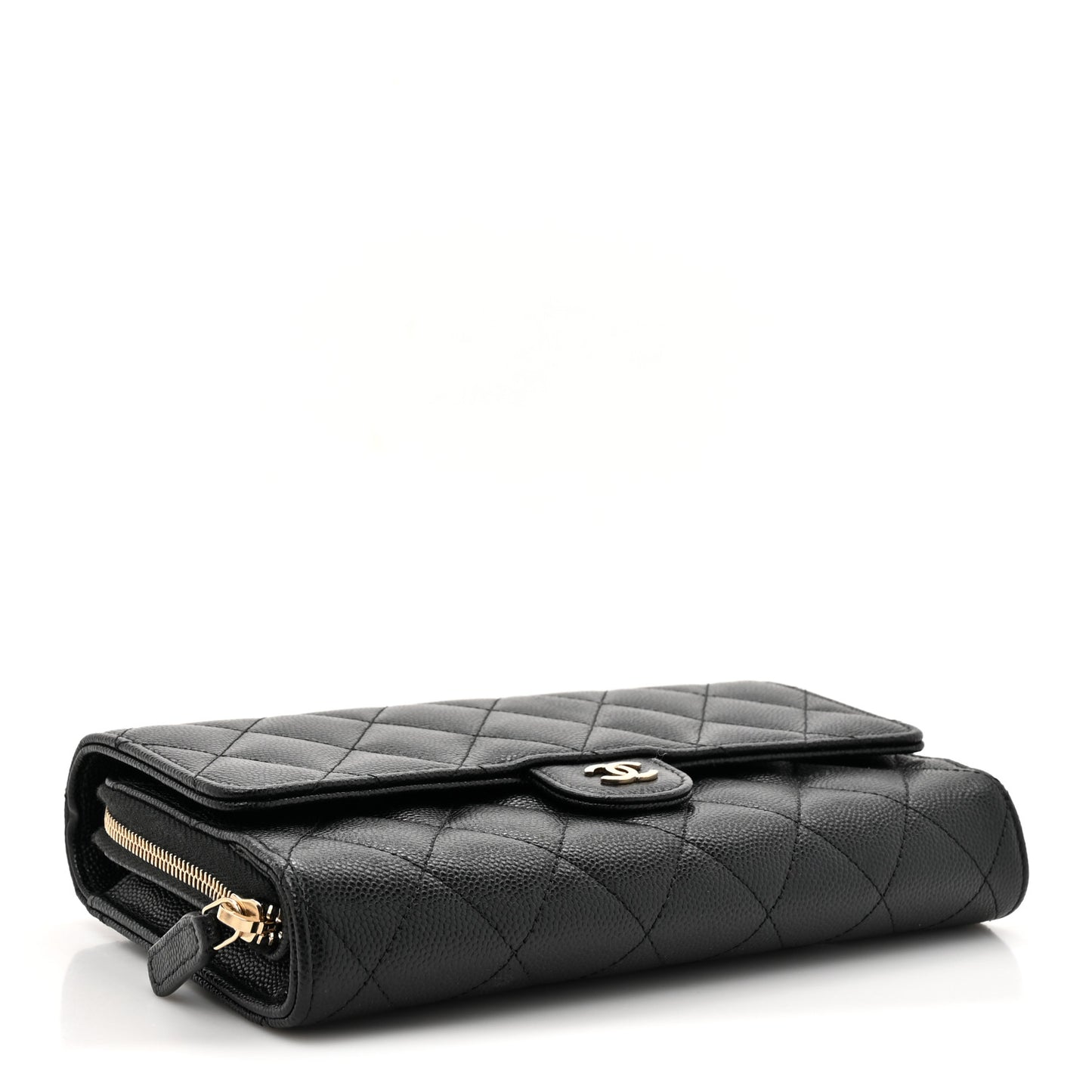 Caviar Quilted Phone Holder Wallet on Removable Chain Black