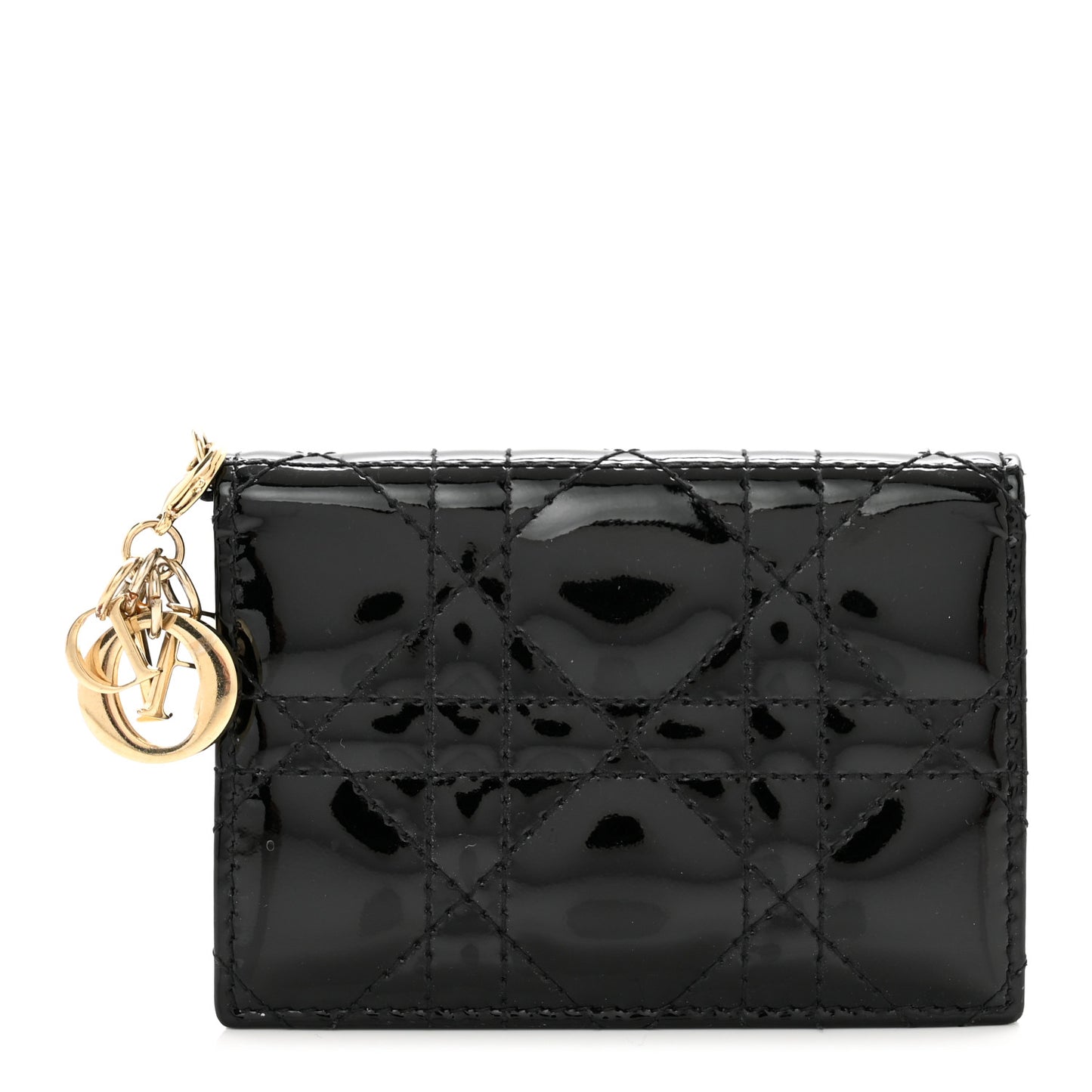 Patent Cannage Small Lady Dior Flap Card Holder Black