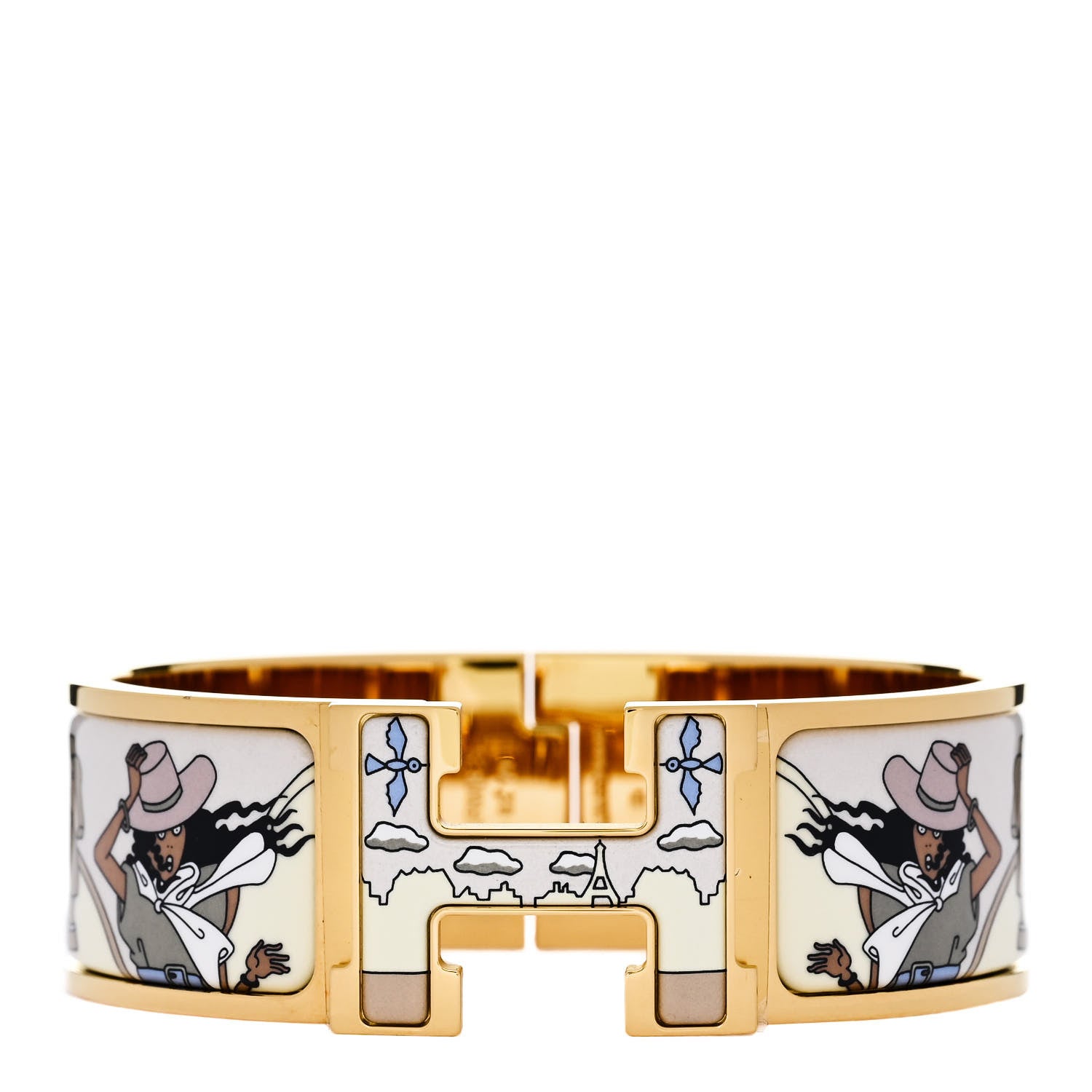 Hermes Enamel Wide Print Dans Les Nuages Clic Clac H Bracelet GM