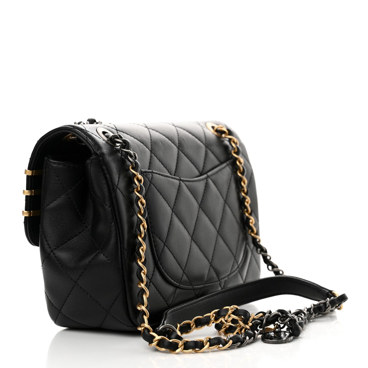 Lambskin Quilted Small Coco Clips Single Flap Black