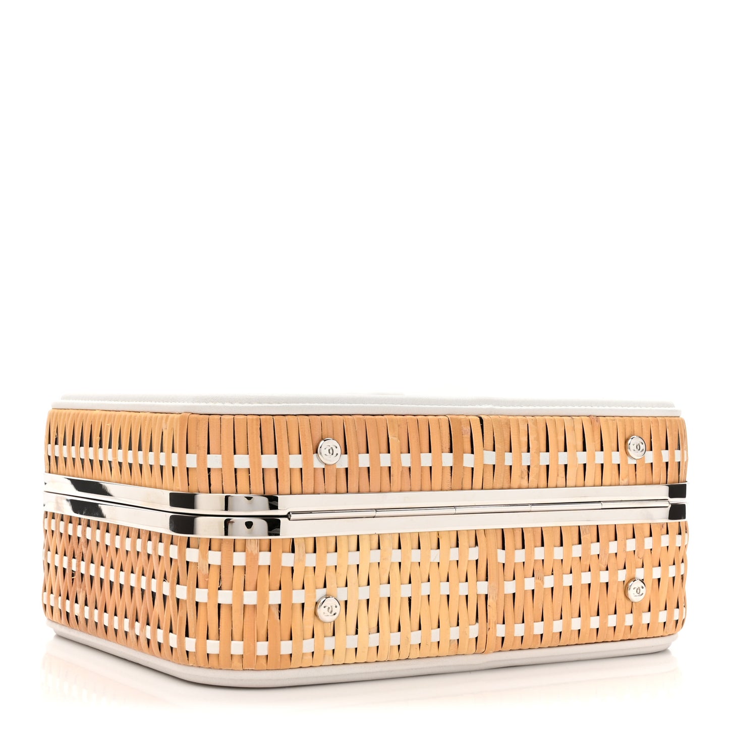 Raffia Calfskin CC Filigree Vanity Case White